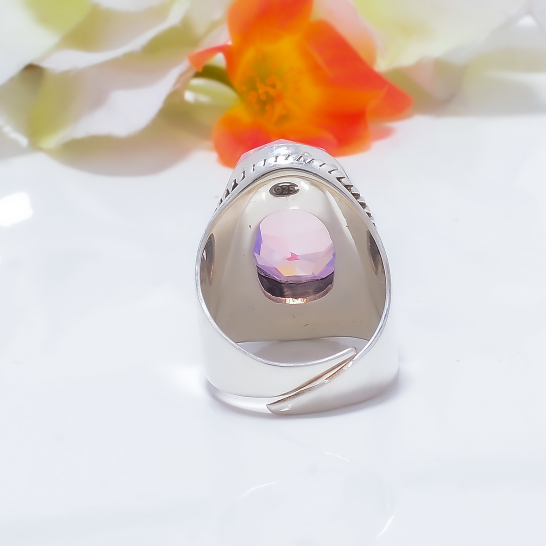 Milky Pink Opal - Simulated Gemstone 925 Sterling Silver Ring