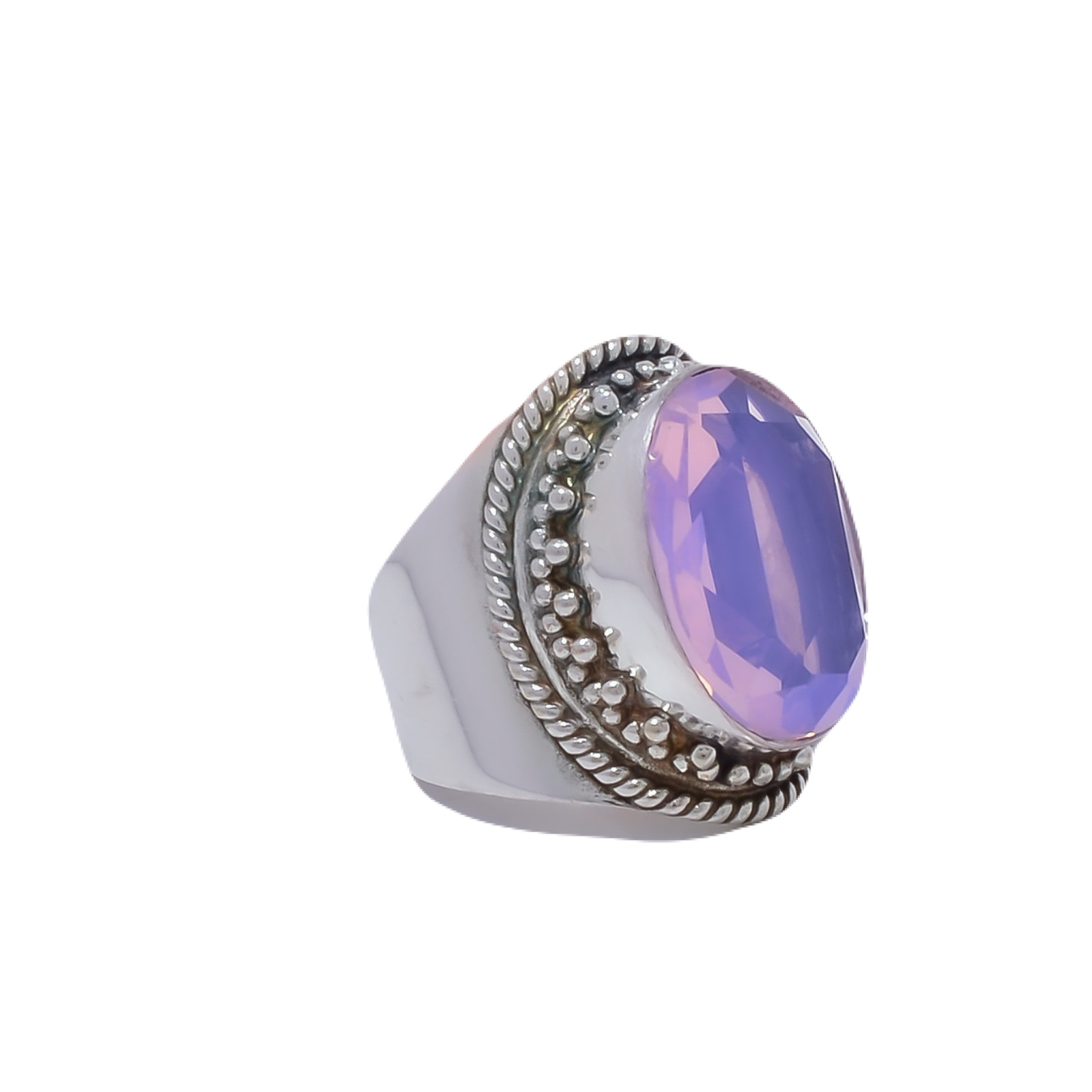 Milky Pink Opal - Simulated Gemstone 925 Sterling Silver Ring