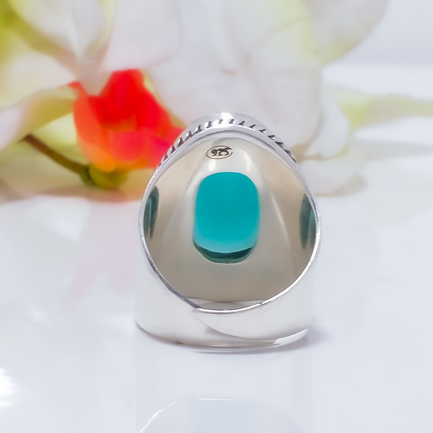 Aqua Chalcedony - Simulated Gemstone 925 Sterling Silver Ring