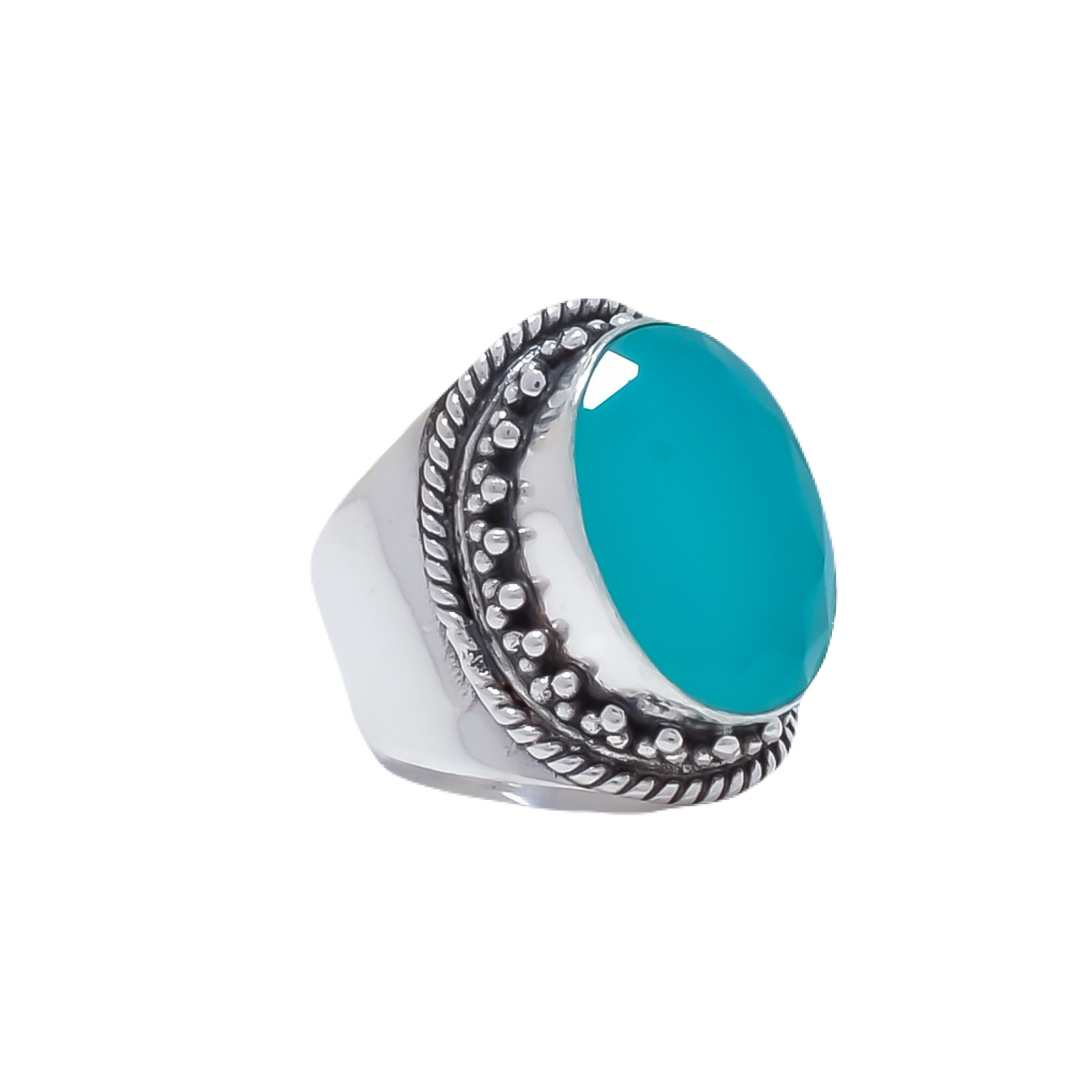 Aqua Chalcedony - Simulated Gemstone 925 Sterling Silver Ring