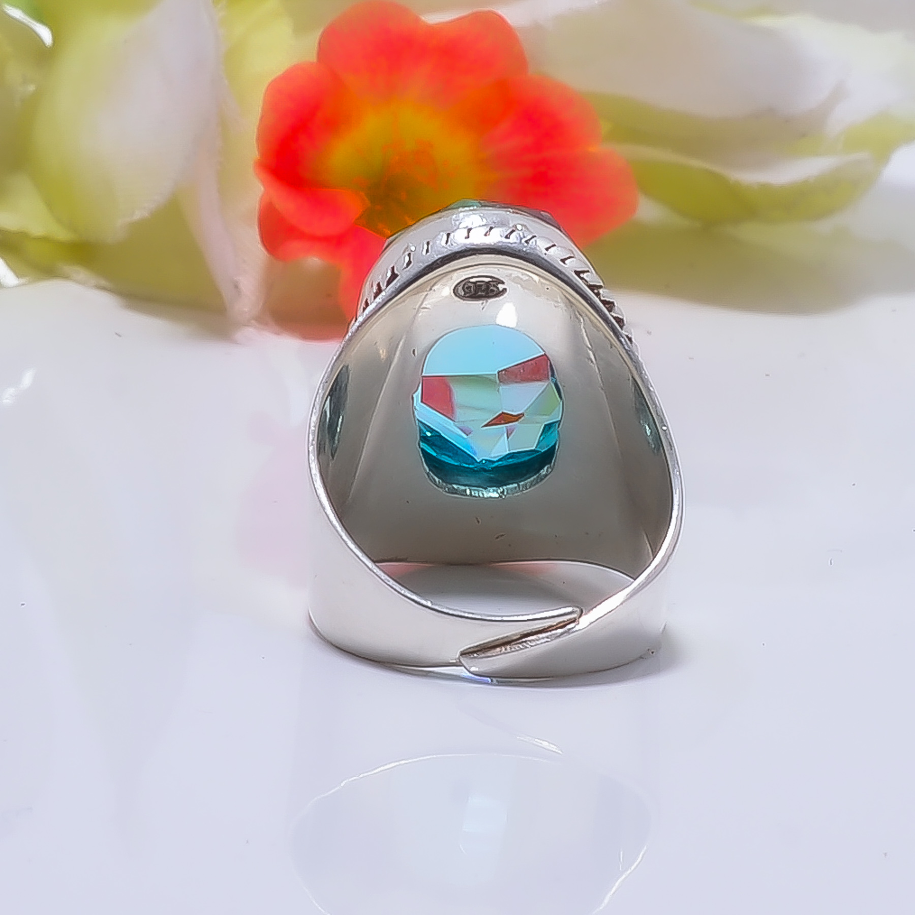 Blue Topaz - Simulated Gemstone 925 Sterling Silver Ring