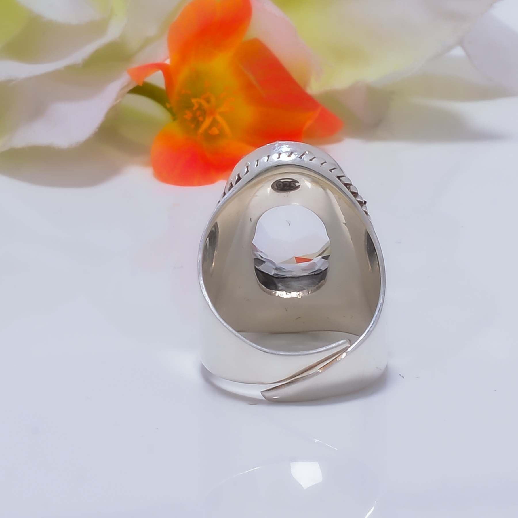 White Topaz - Simulated Gemstone 925 Sterling Silver Ring