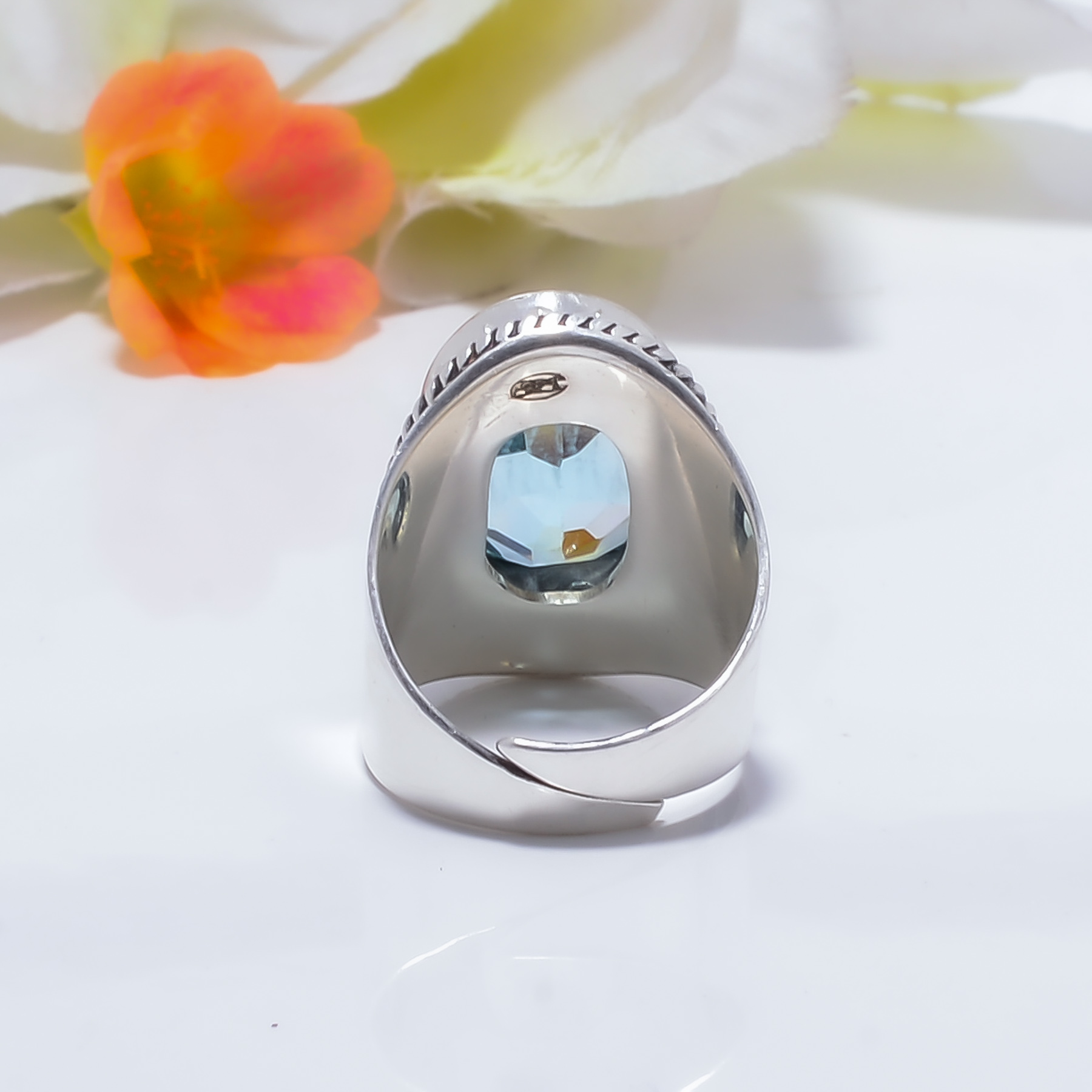 Aquamarine - Simulated Gemstone 925 Sterling Silver Ring