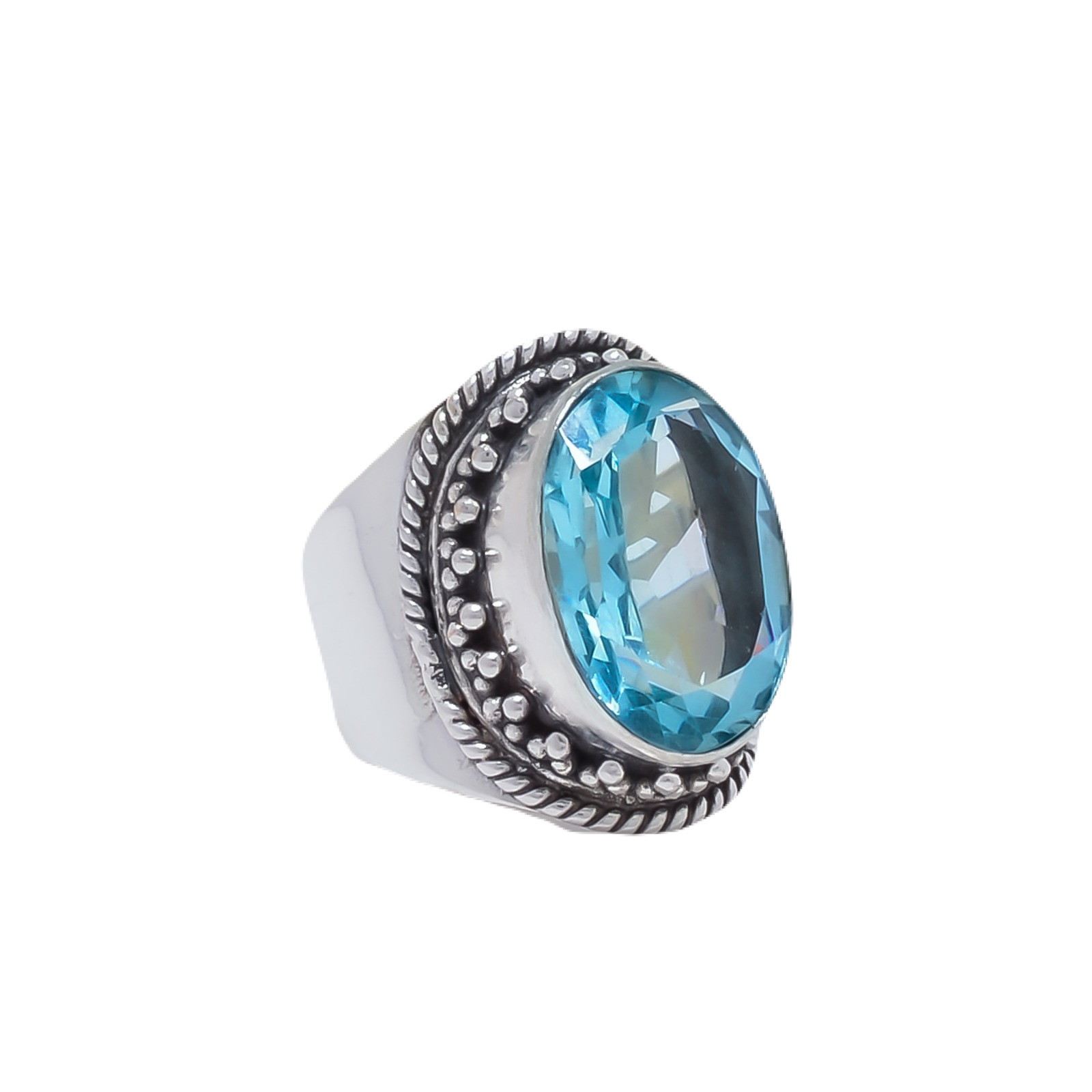 Aquamarine - Simulated Gemstone 925 Sterling Silver Ring