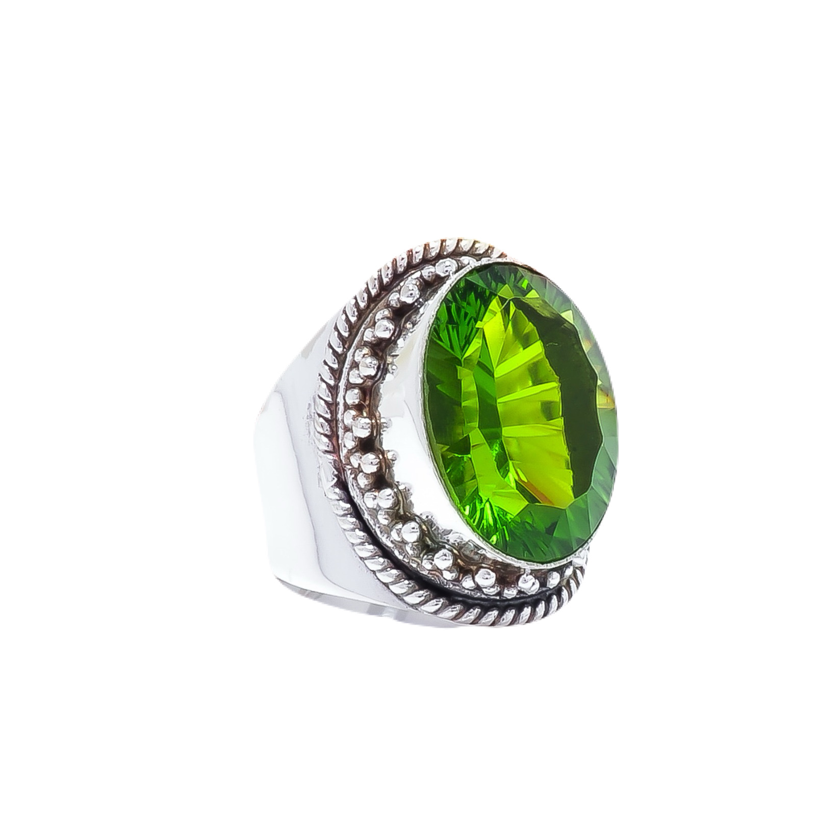 Peridot - Simulated Gemstone 925 Sterling Silver Ring