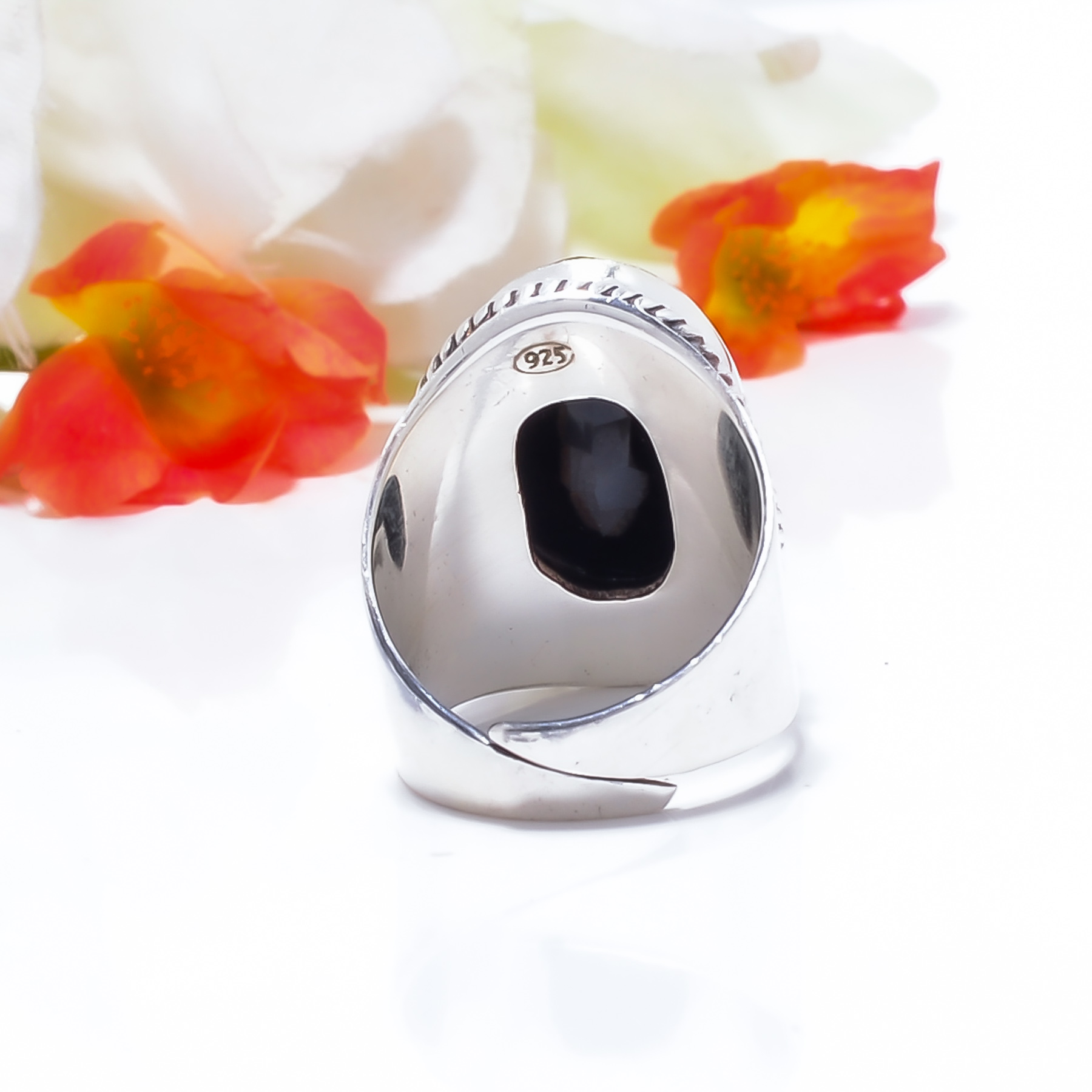 Black Onyx - Simulated Gemstone 925 Sterling Silver Ring