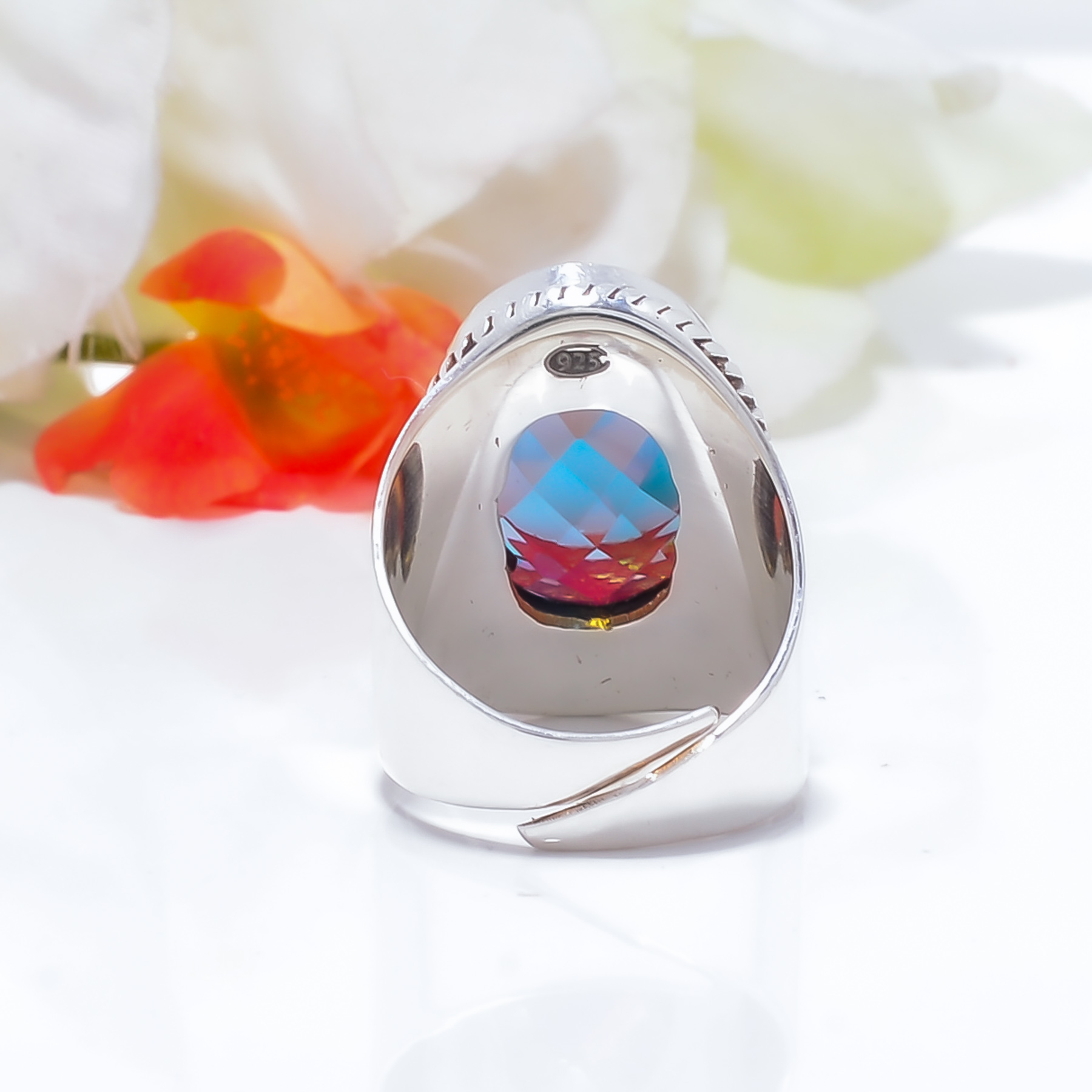 Black Rainbow Mystic Fire Topaz - Simulated Gemstone 925 Sterling Silver Ring