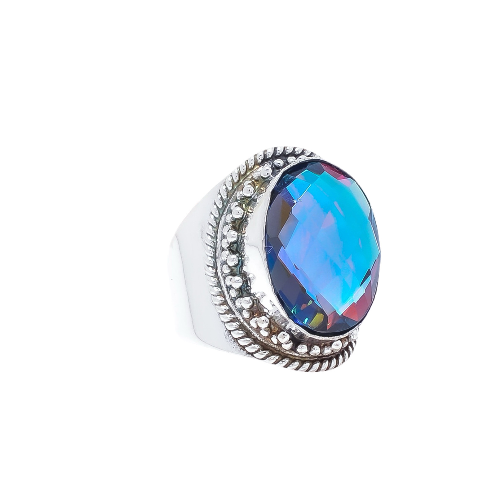 Black Rainbow Mystic Fire Topaz - Simulated Gemstone 925 Sterling Silver Ring
