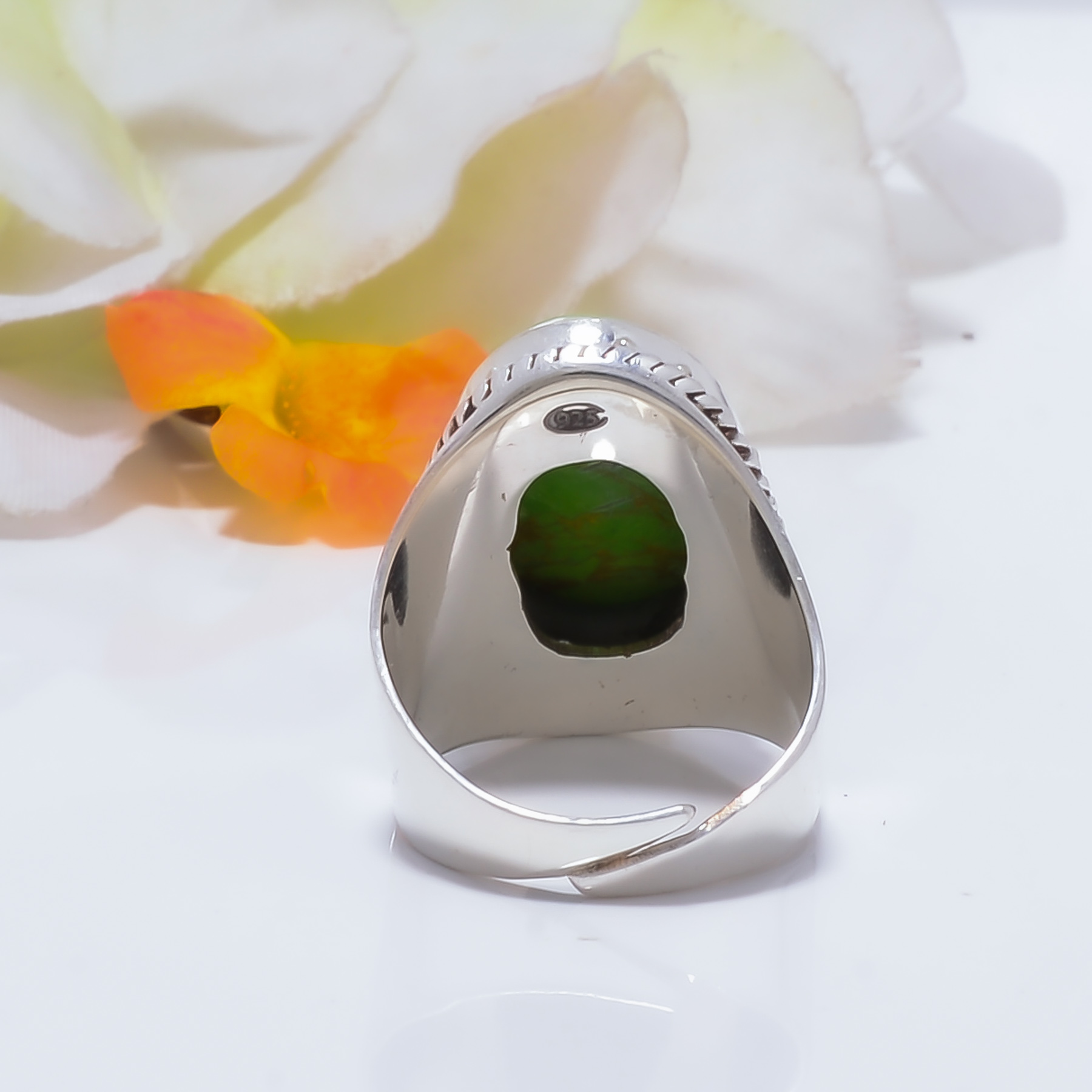 Copper Green Turquoise - Simulated Gemstone 925 Sterling Silver Ring