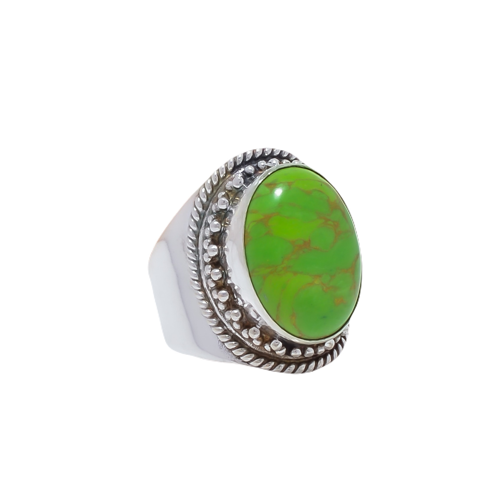 Copper Green Turquoise - Simulated Gemstone 925 Sterling Silver Ring