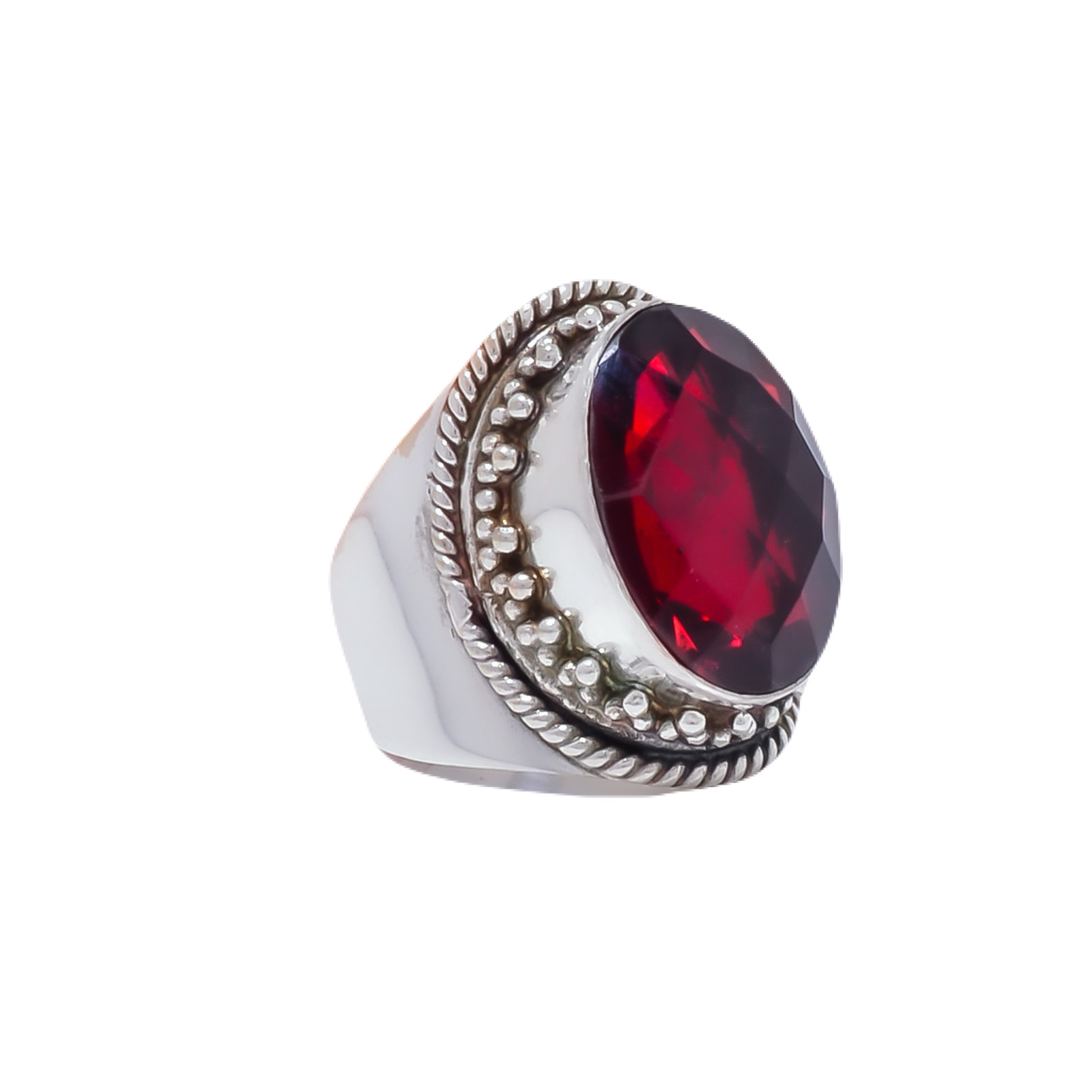 Red Garnet - Simulated Gemstone 925 Sterling Silver Ring