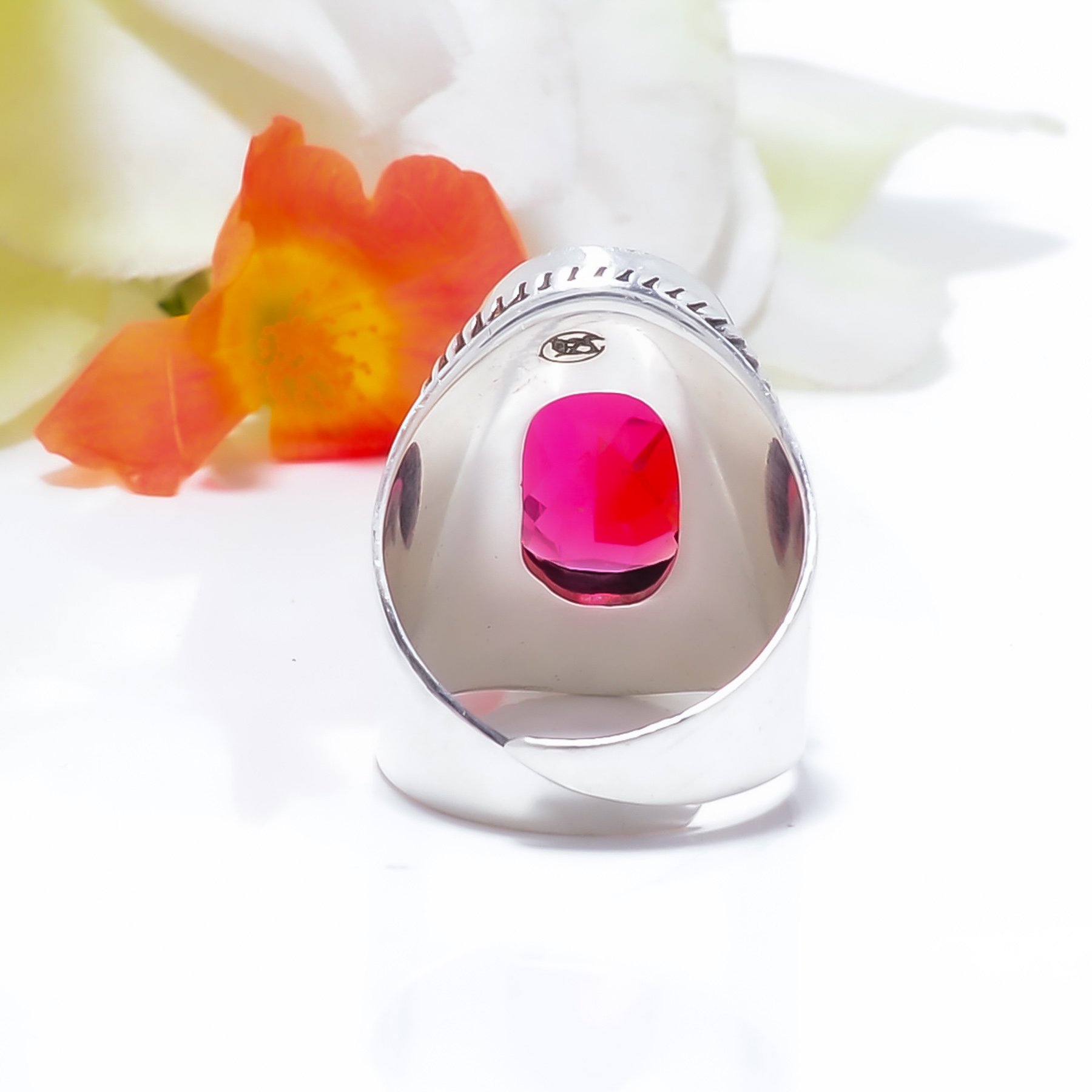 Pink Rubellite Tourmaline - Simulated Gemstone 925 Sterling Silver Ring
