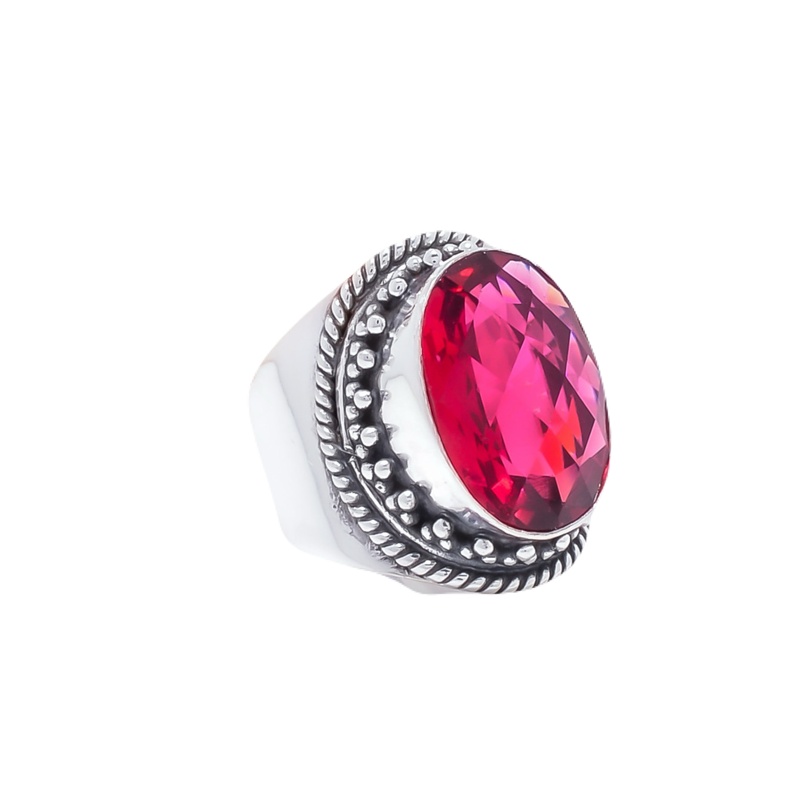 Pink Rubellite Tourmaline - Simulated Gemstone 925 Sterling Silver Ring