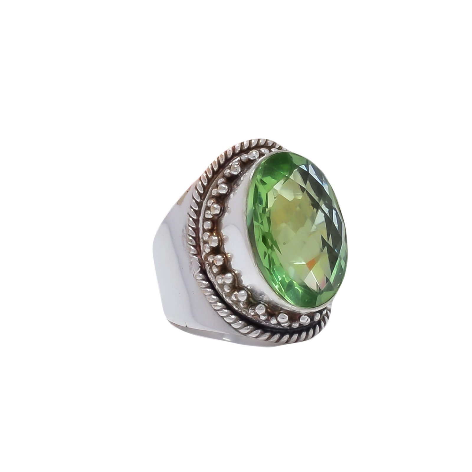 Green Amethyst - Simulated Gemstone 925 Sterling Silver Ring