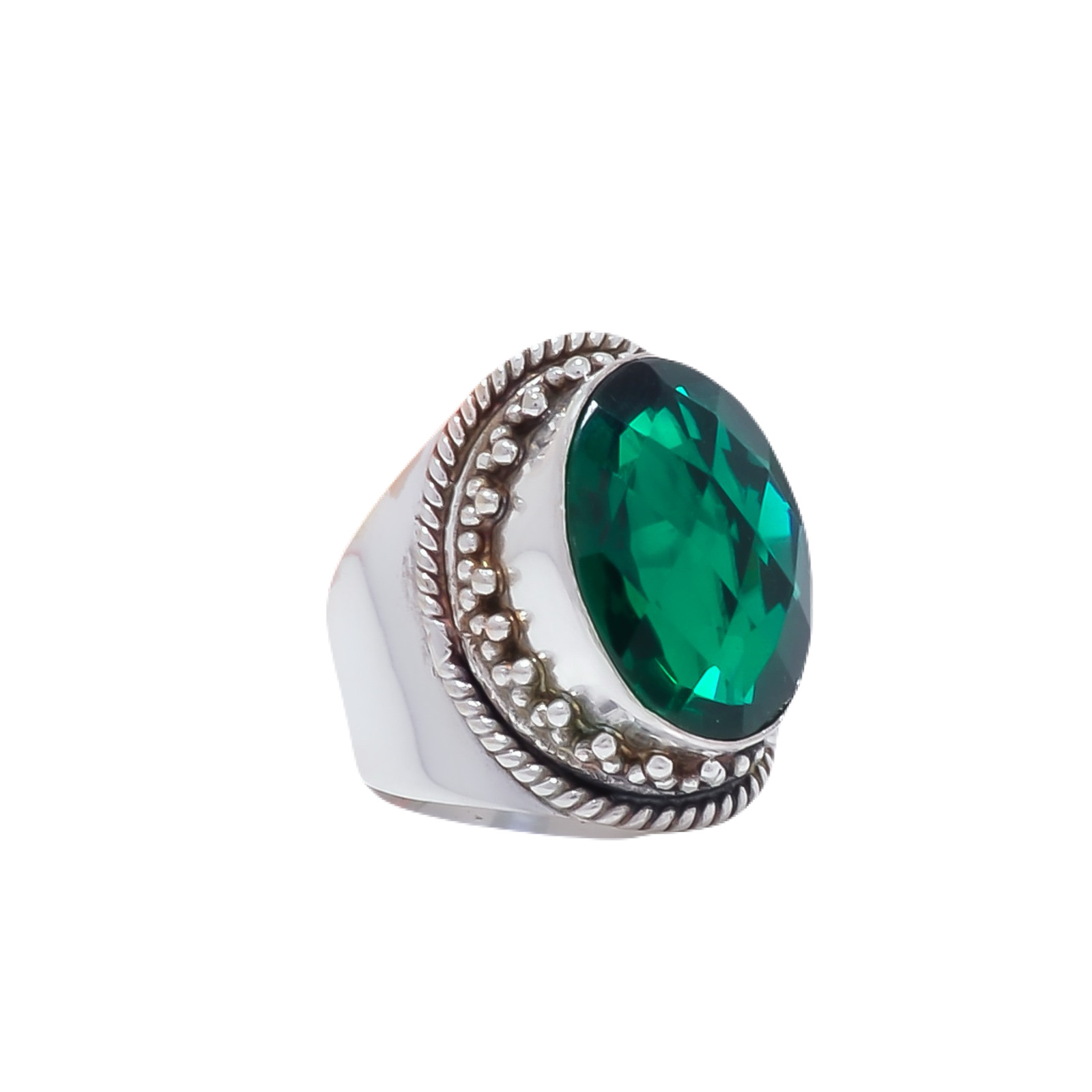 Chrome Diopside - Simulated Gemstone 925 Sterling Silver Ring