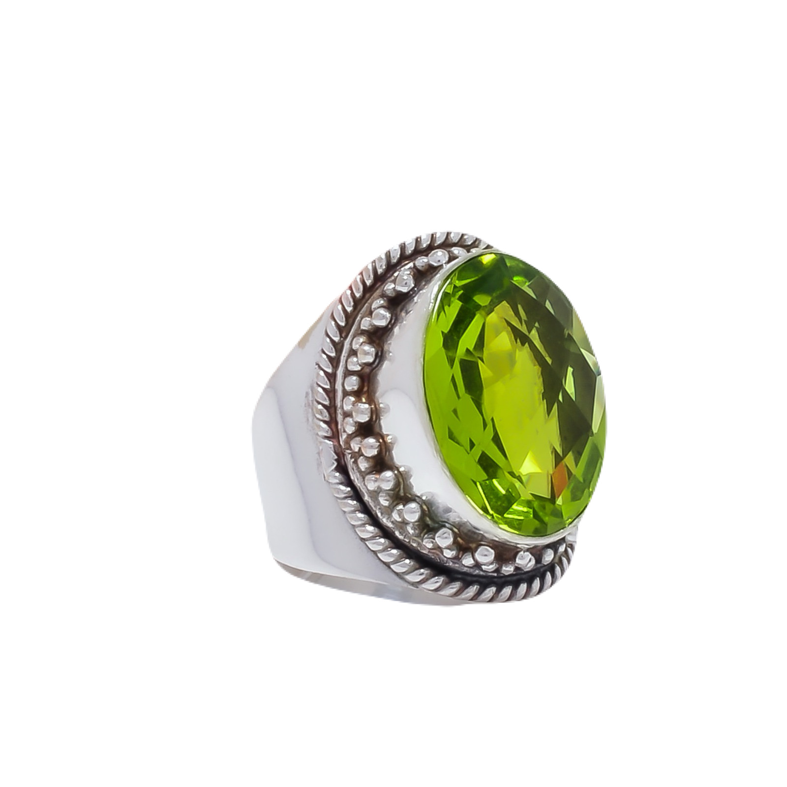 Peridot - Simulated Gemstone 925 Sterling Silver Ring