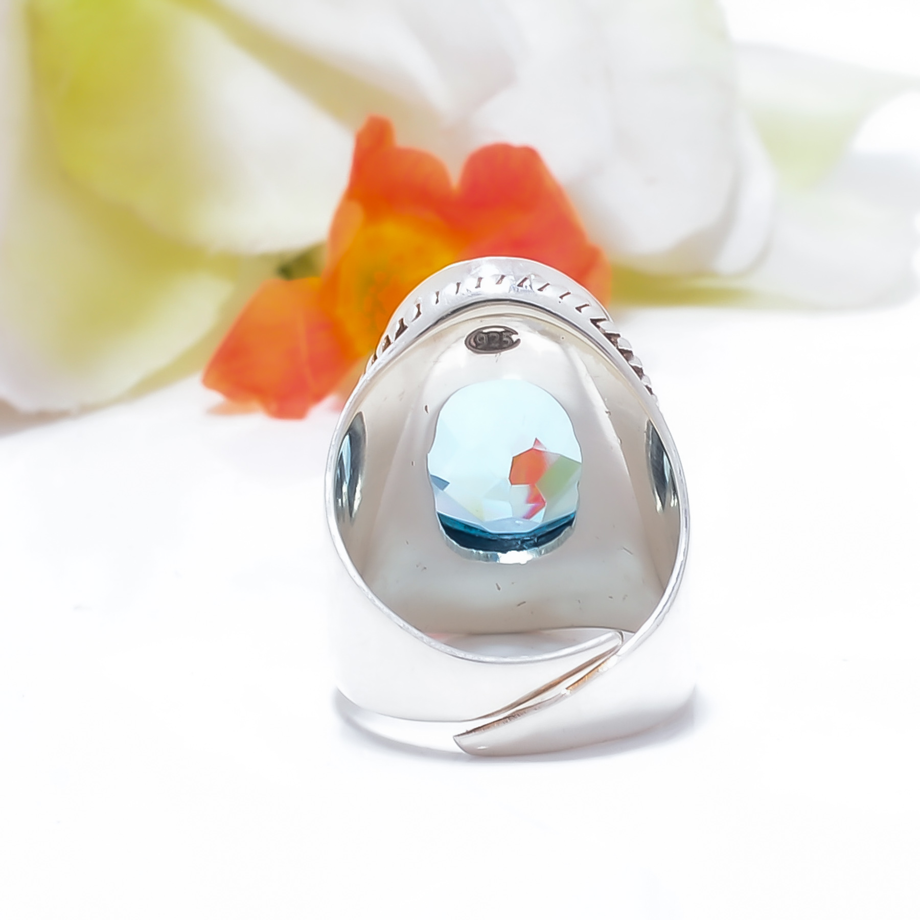 Blue Topaz - Simulated Gemstone 925 Sterling Silver Ring