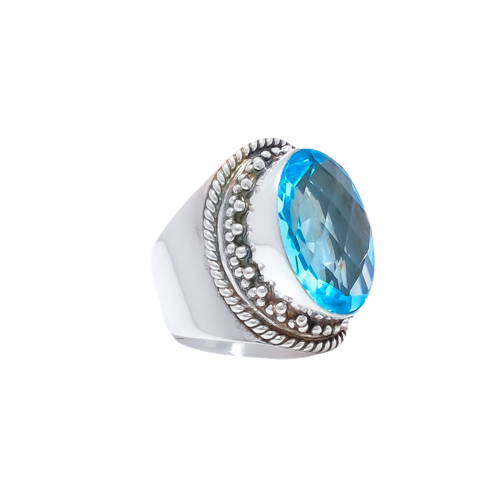 Blue Topaz - Simulated Gemstone 925 Sterling Silver Ring
