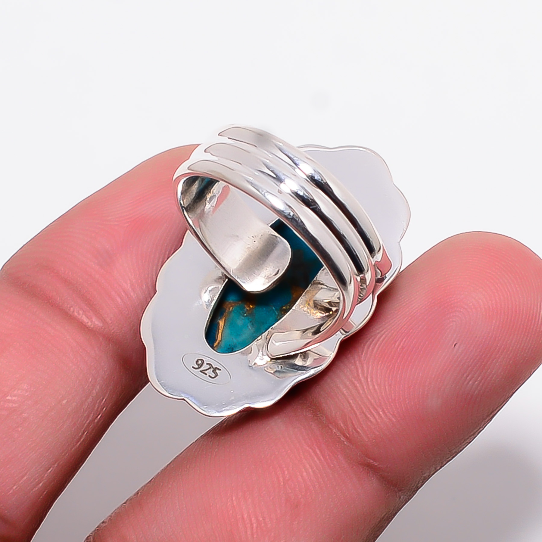 Copper Blue Turquoise 925 Sterling Silver Ring