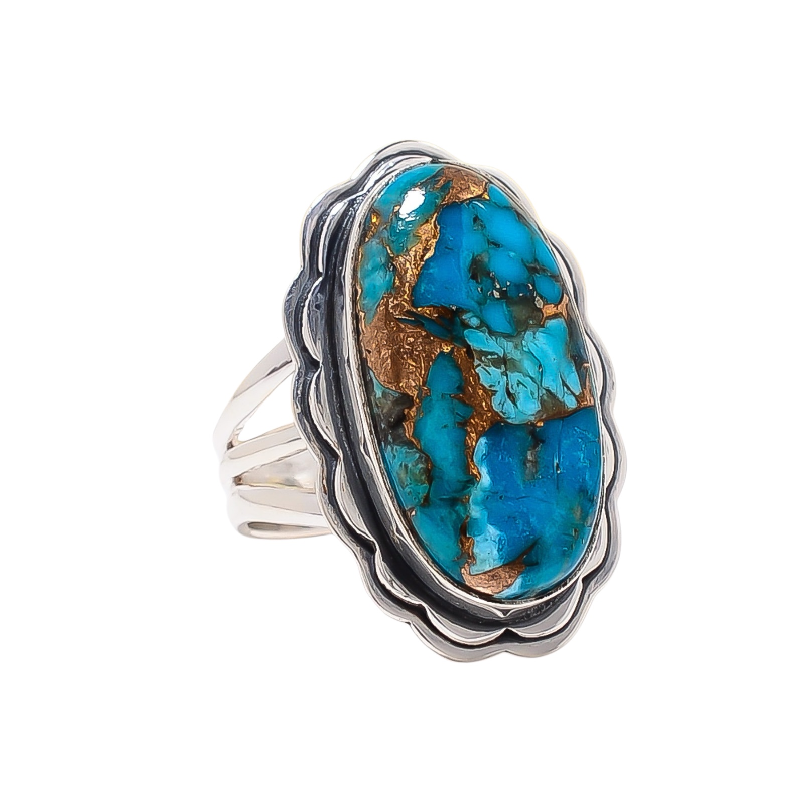 Copper Blue Turquoise 925 Sterling Silver Ring