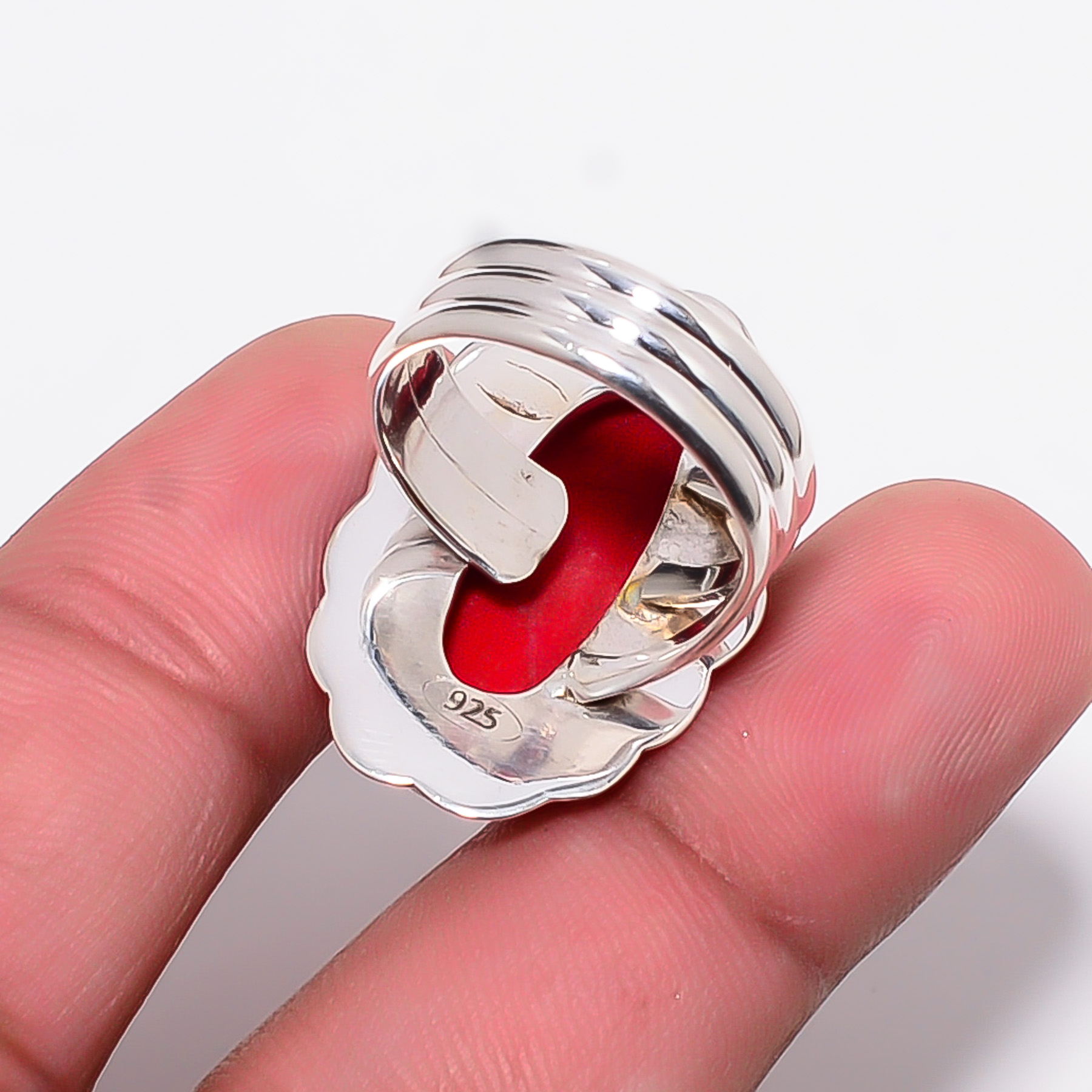 Red Coral - Simulated 925 Sterling Silver Ring