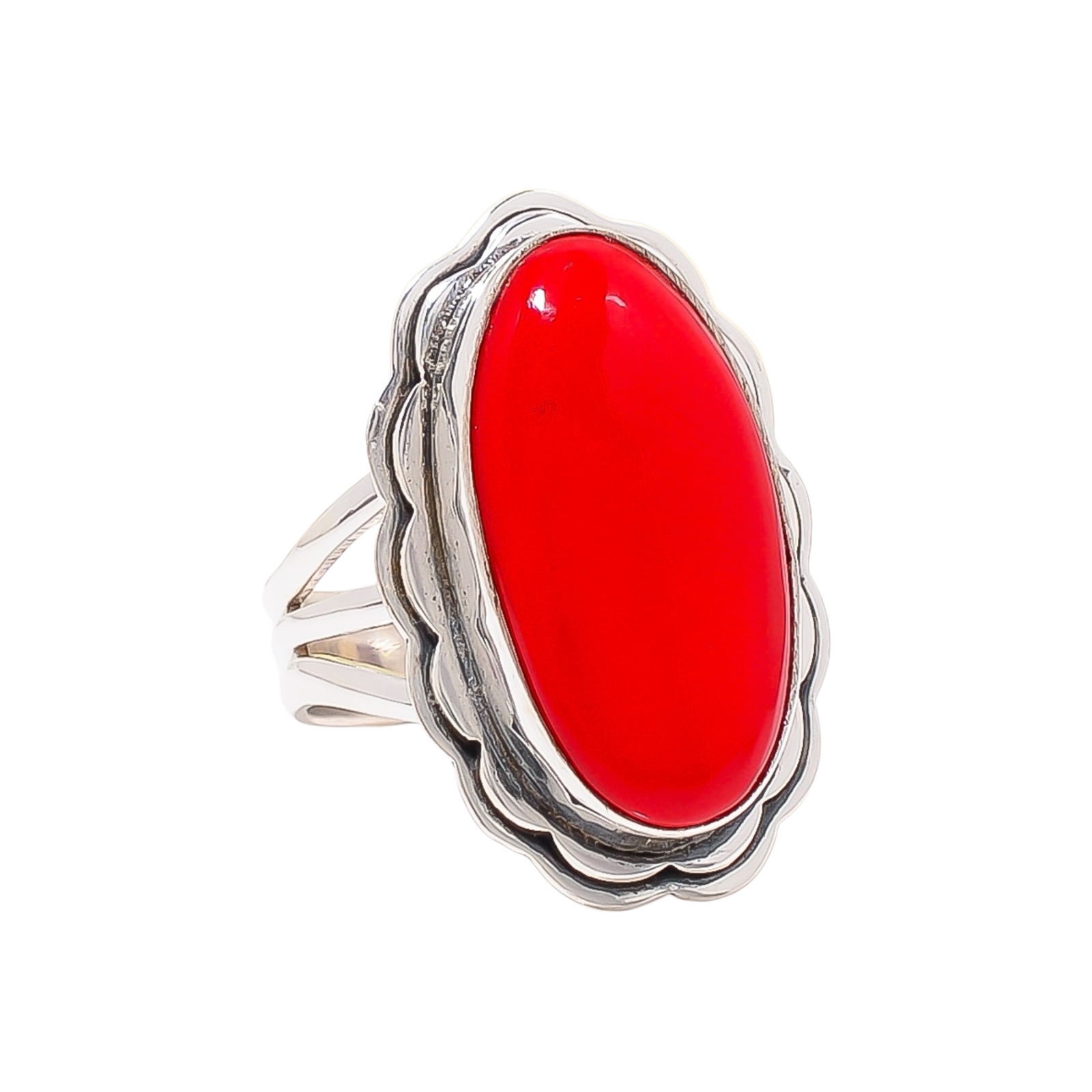 Red Coral - Simulated 925 Sterling Silver Ring