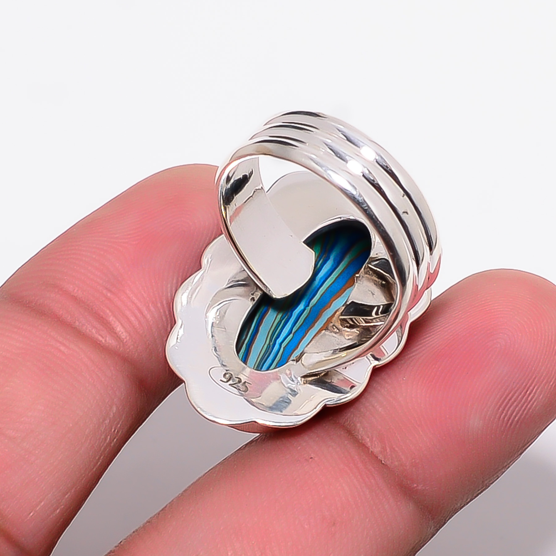 Blue Rainbow Calsilica - Simulated 925 Sterling Silver Ring