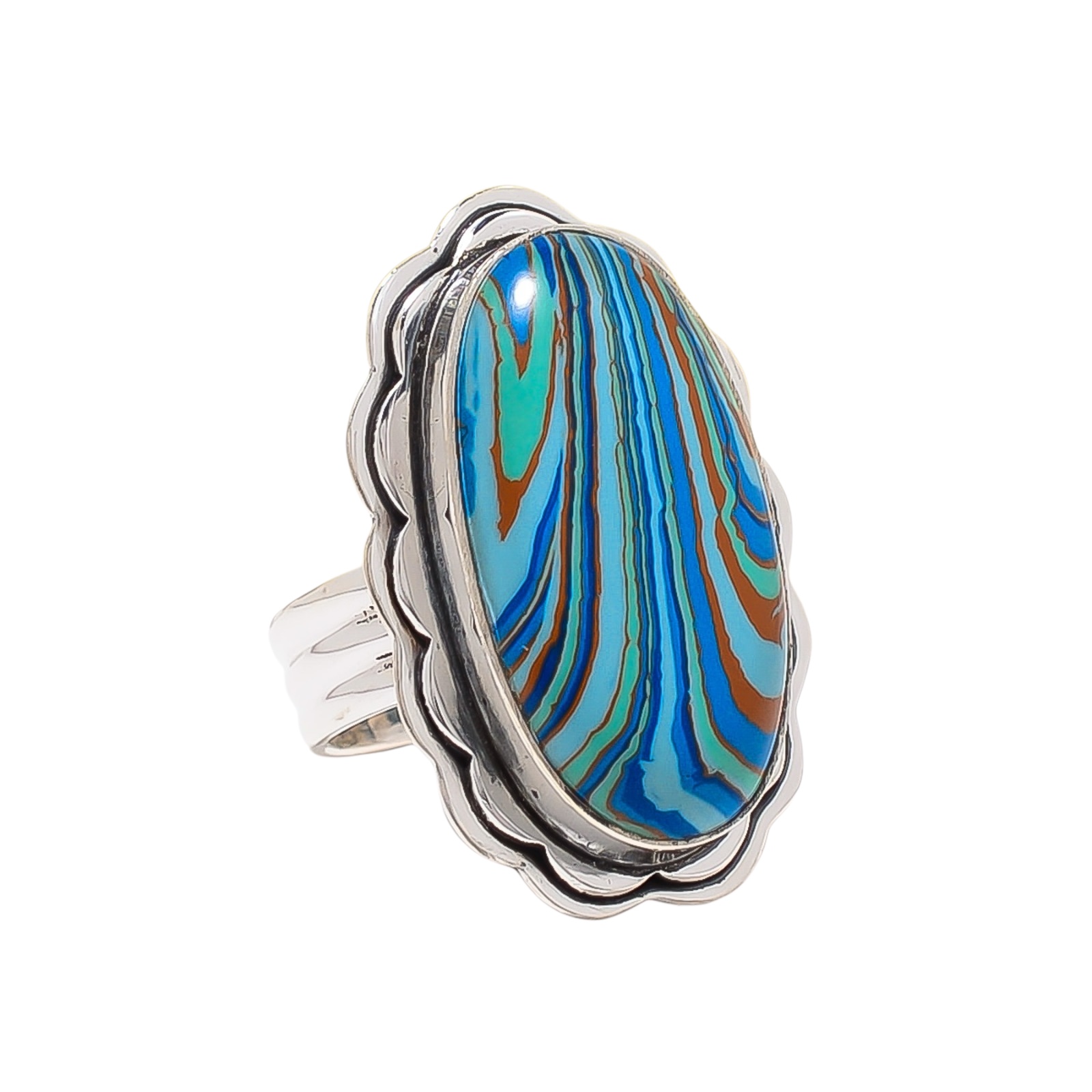 Blue Rainbow Calsilica - Simulated 925 Sterling Silver Ring