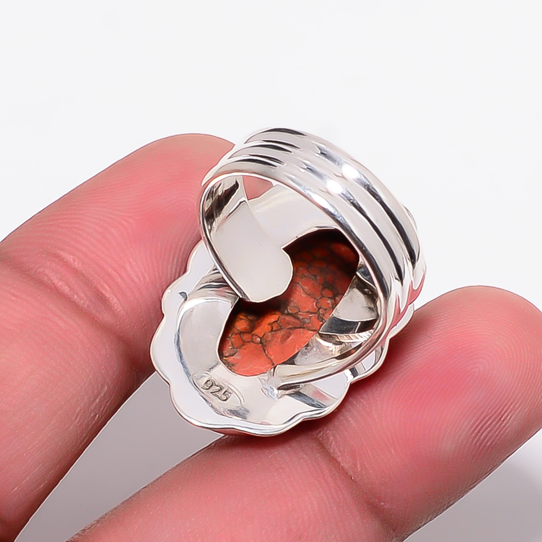 Copper Red Turquoise - Simulated 925 Sterling Silver Ring