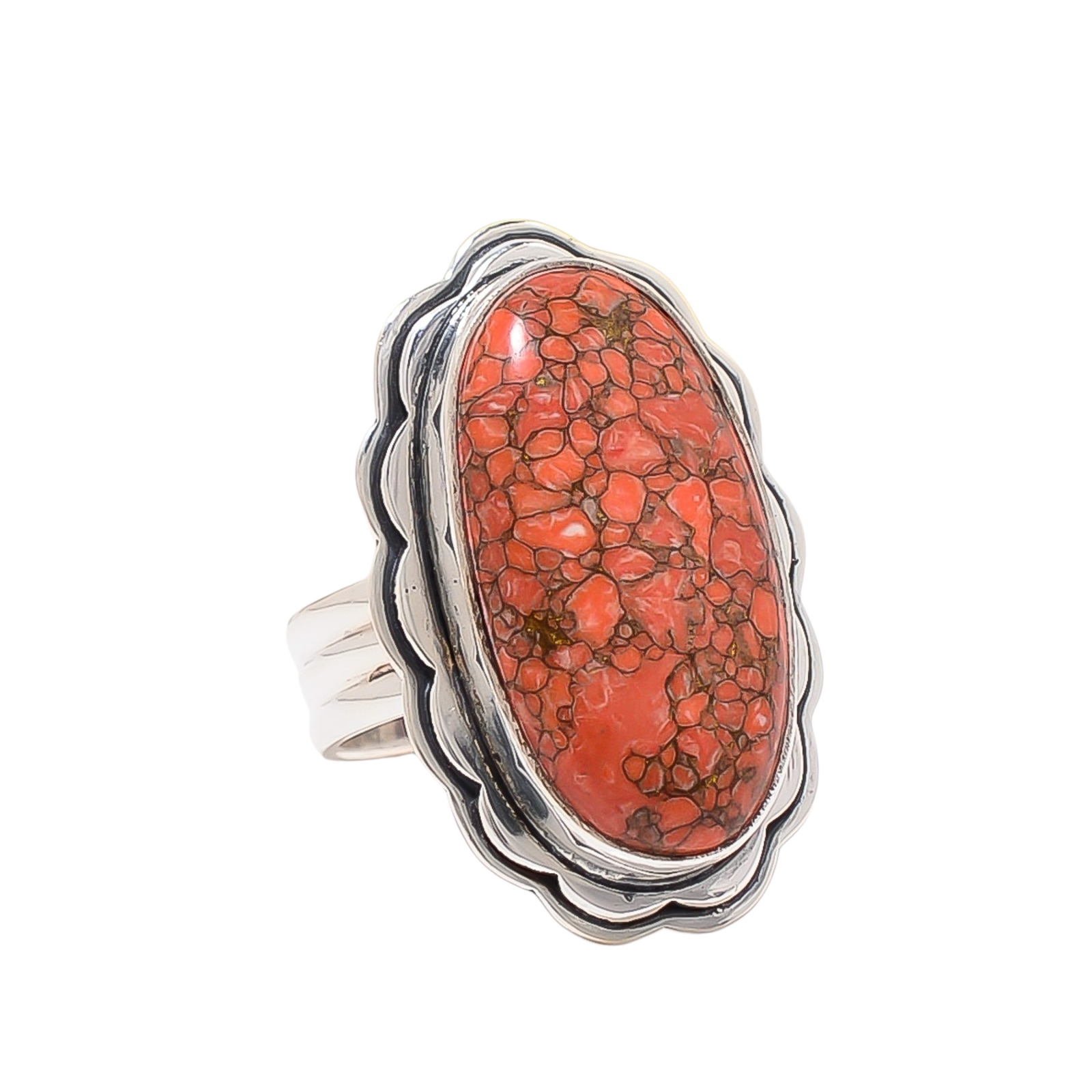 Copper Red Turquoise - Simulated 925 Sterling Silver Ring