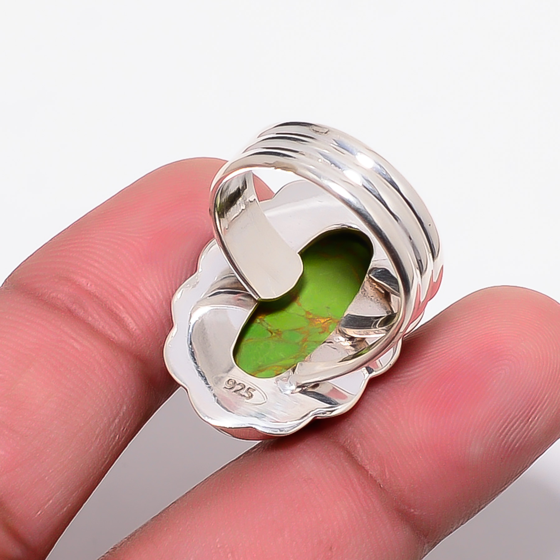 Copper Green Turquoise - Simulated 925 Sterling Silver Ring