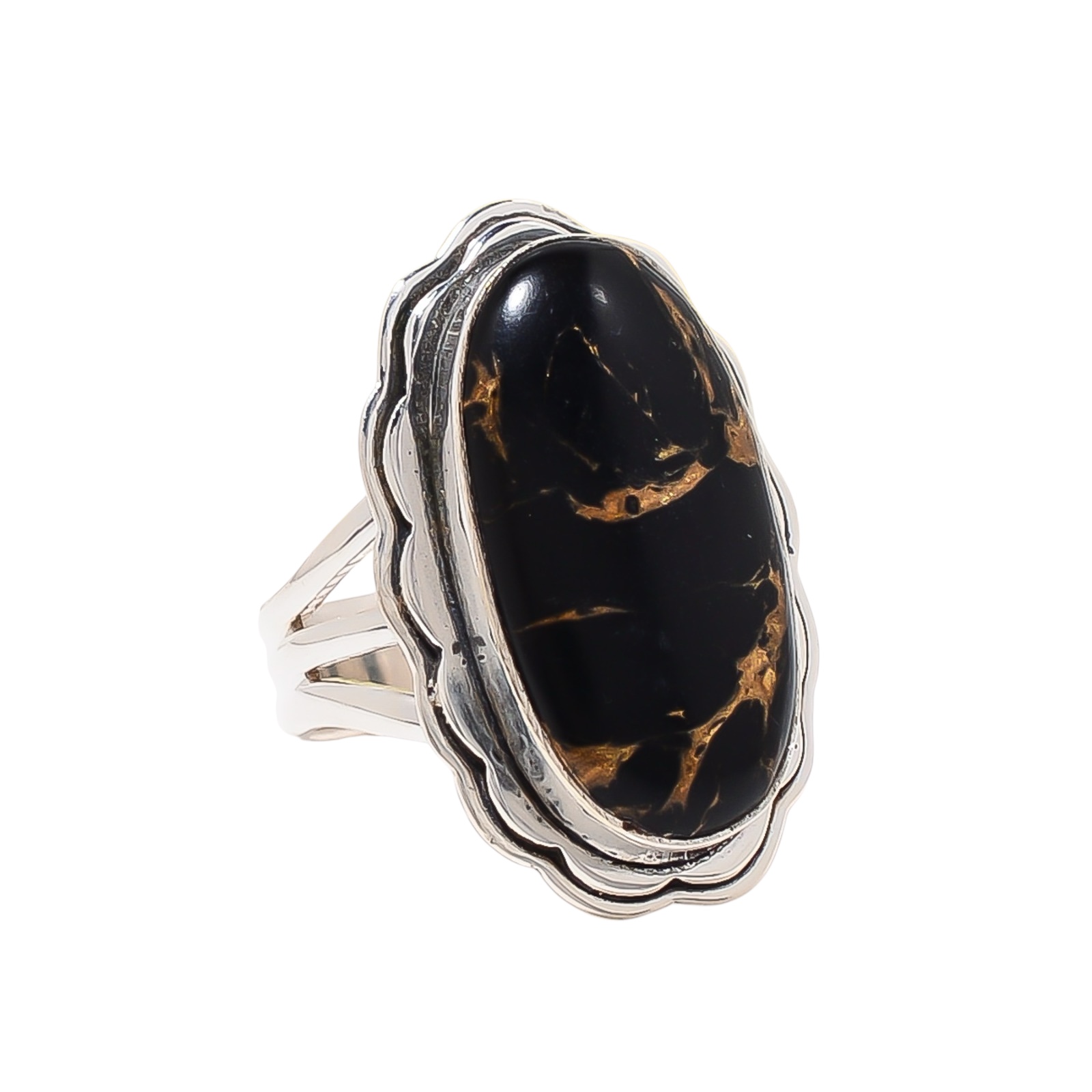 Copper Black Turquoise - Simulated 925 Sterling Silver Ring
