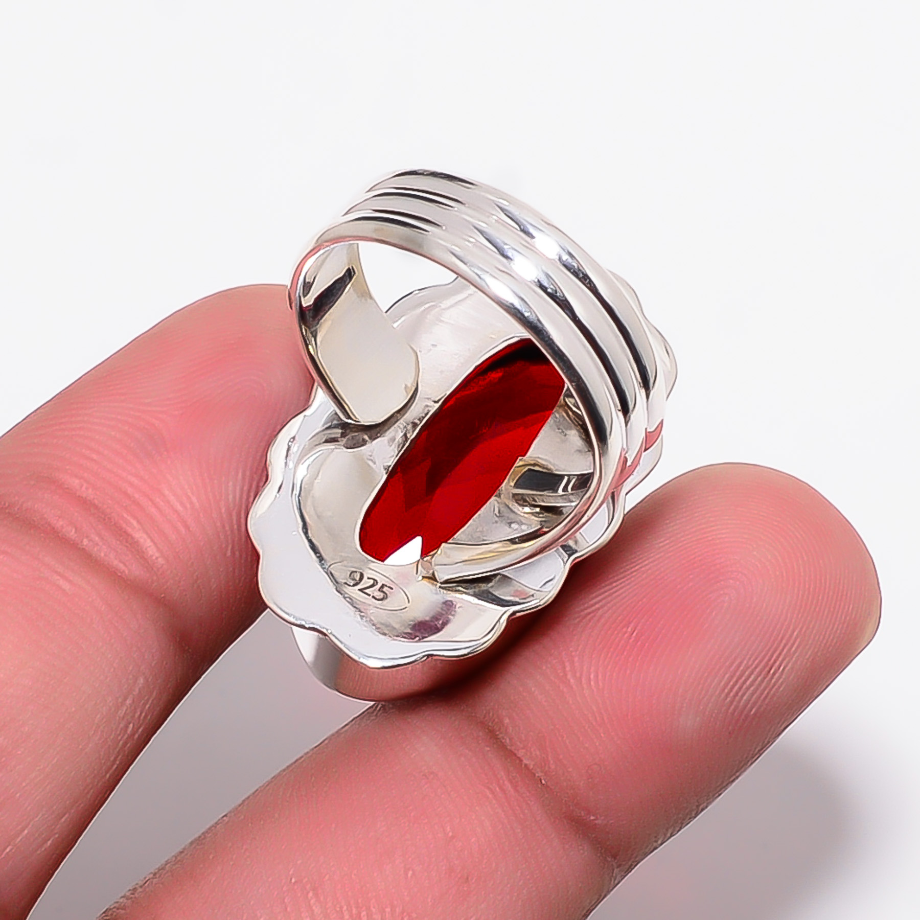 Red Garnet - Simulated 925 Sterling Silver Ring