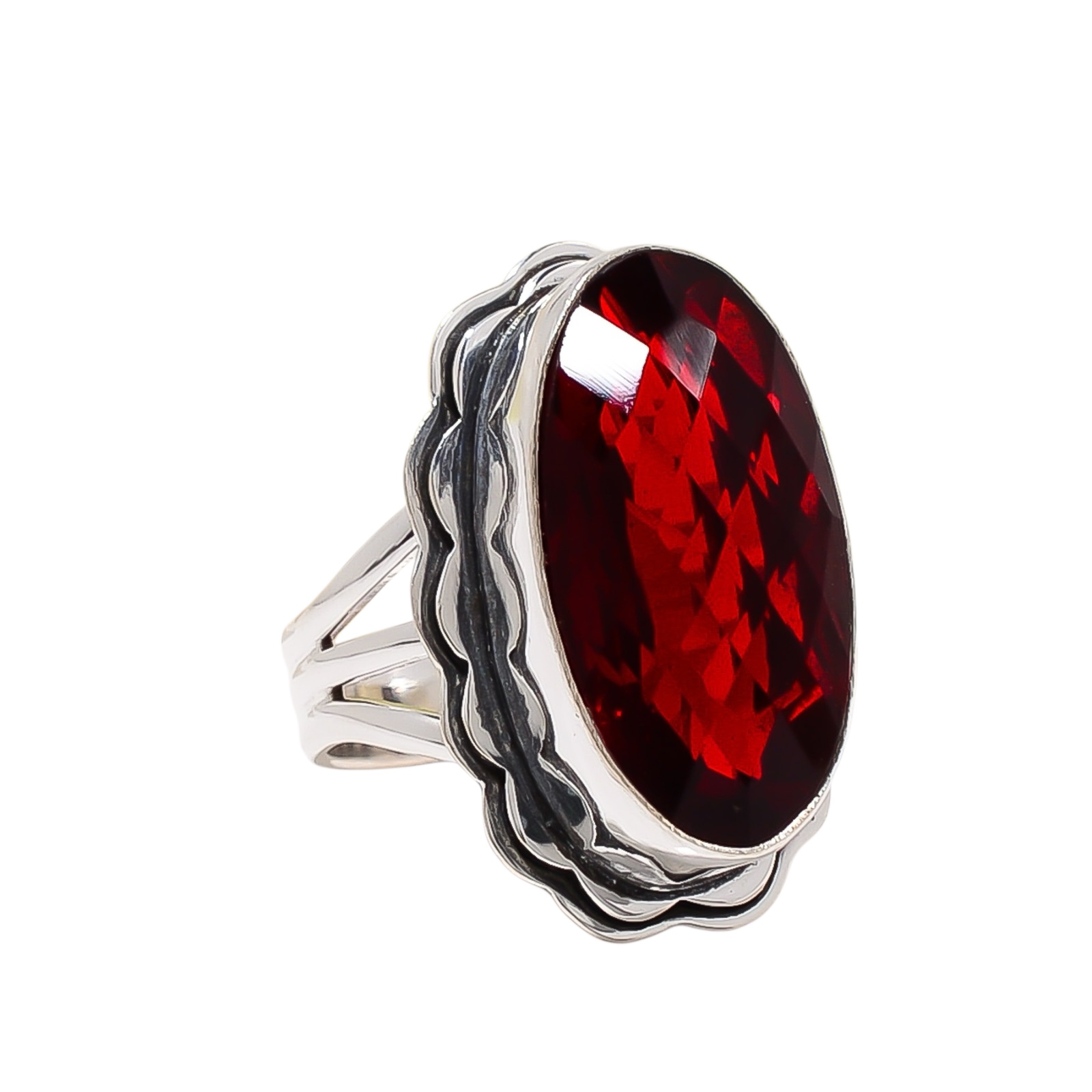 Red Garnet - Simulated 925 Sterling Silver Ring