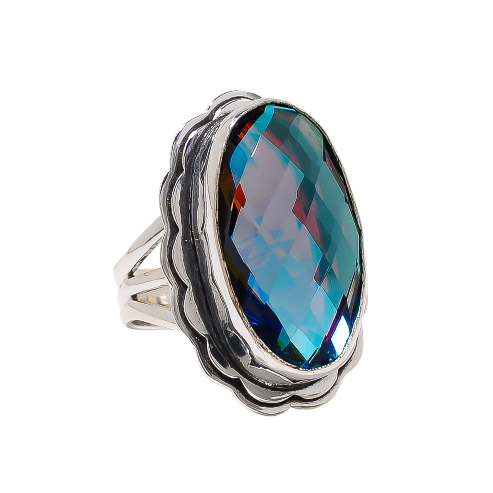 Black Rainbow Mystic Fire Topaz - Simulated 925 Sterling Silver Ring