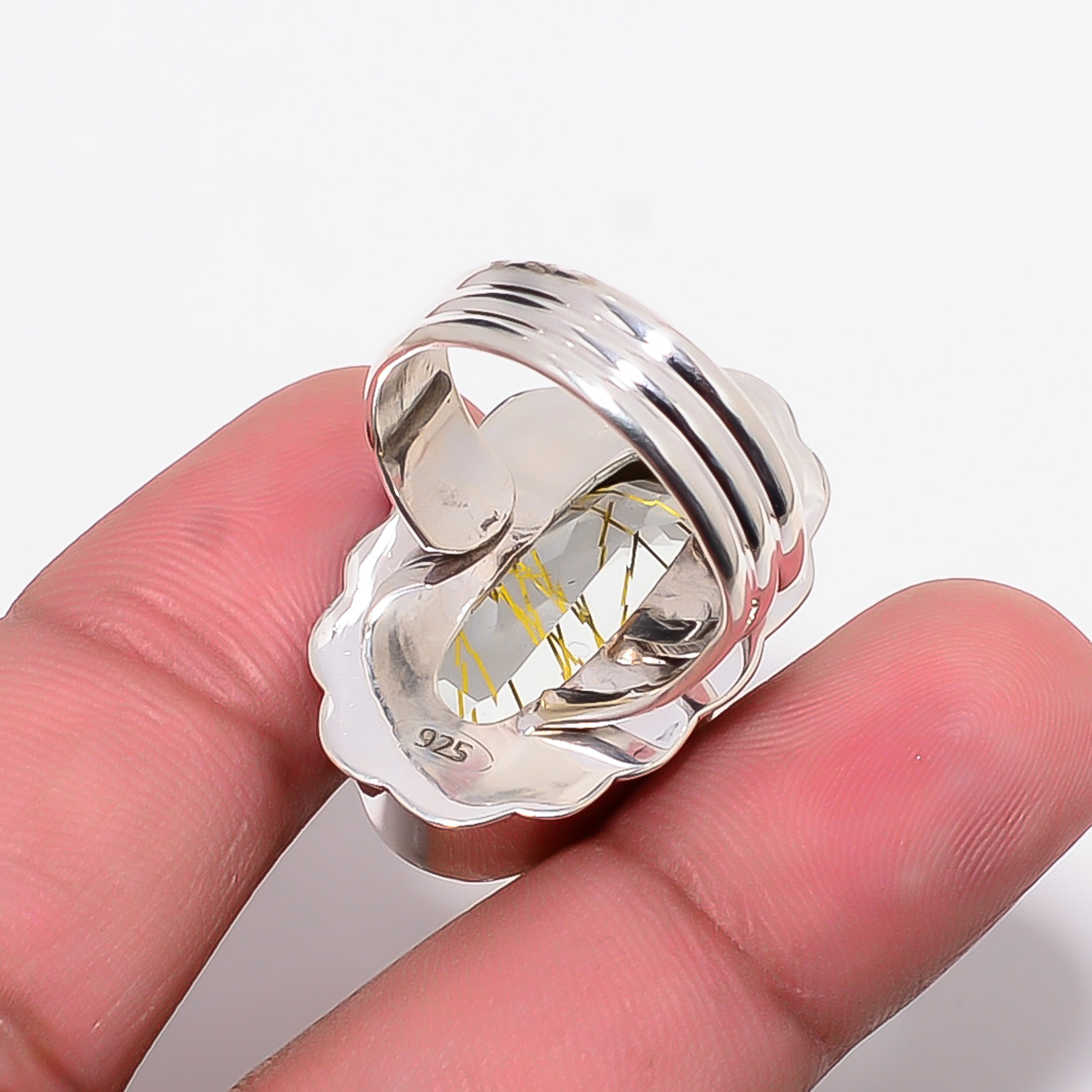 Golden Rutilated Quartz - Simulated 925 Sterling Silver Ring