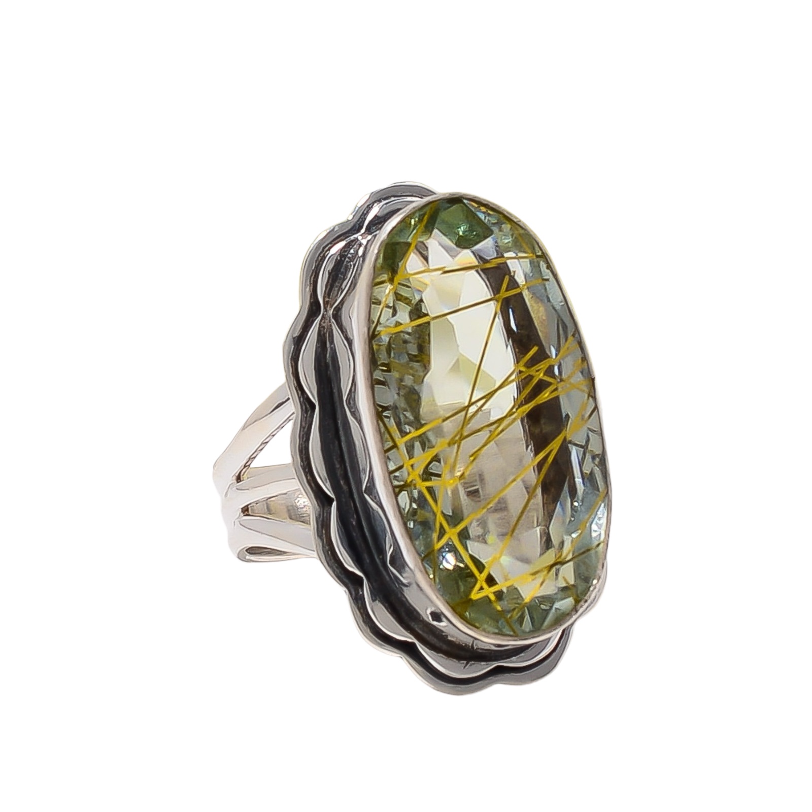 Golden Rutilated Quartz - Simulated 925 Sterling Silver Ring
