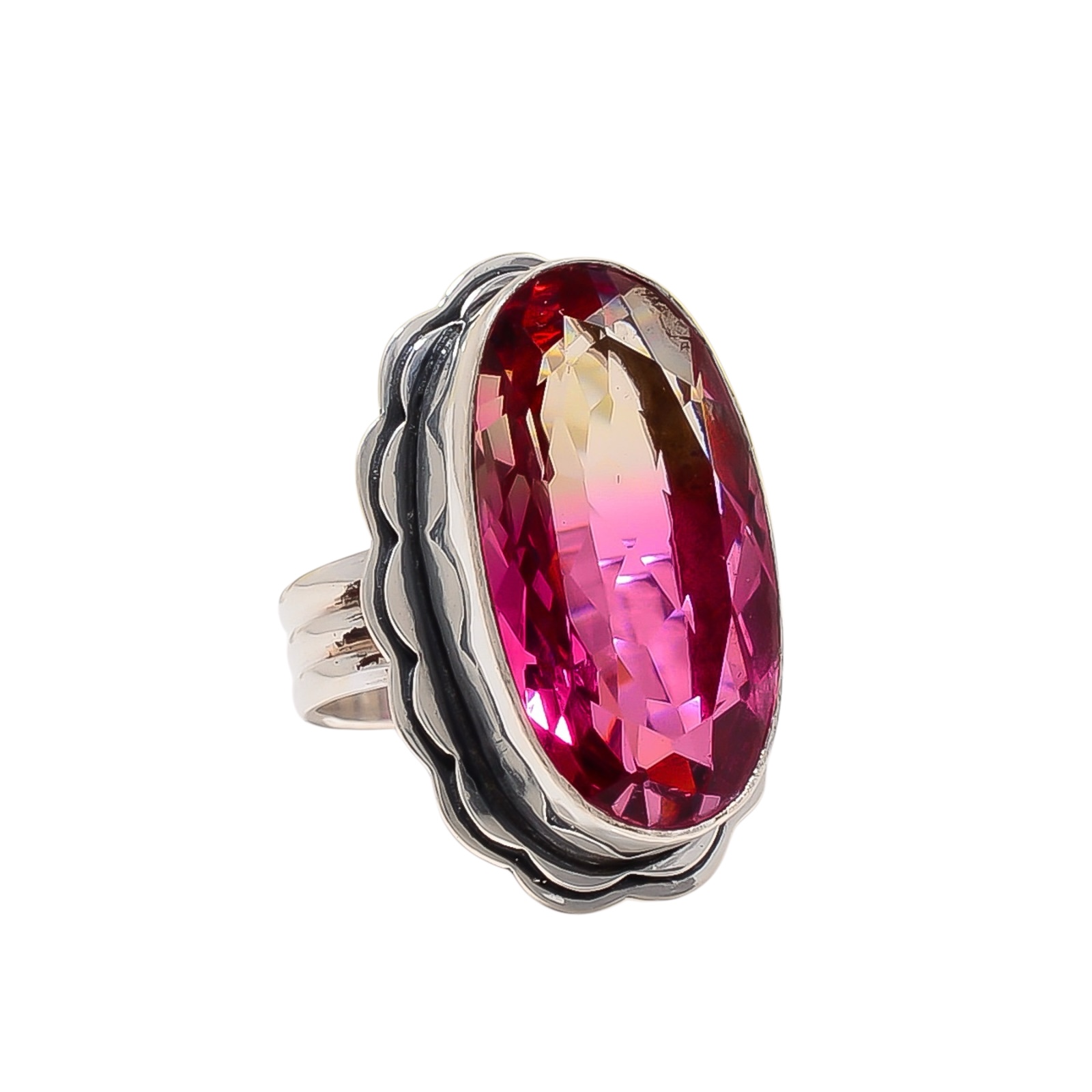 Bi-Colour Tourmaline - Simulated 925 Sterling Silver Ring