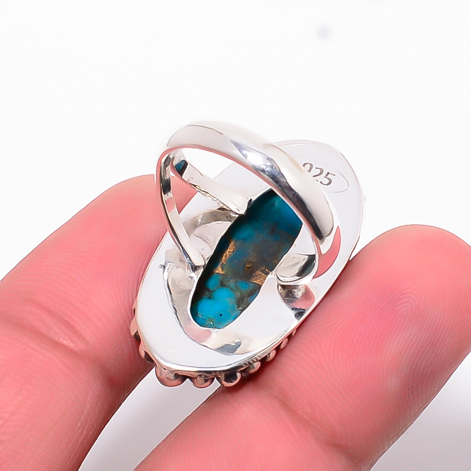 Copper Blue Turquoise 925 Sterling Silver Ring