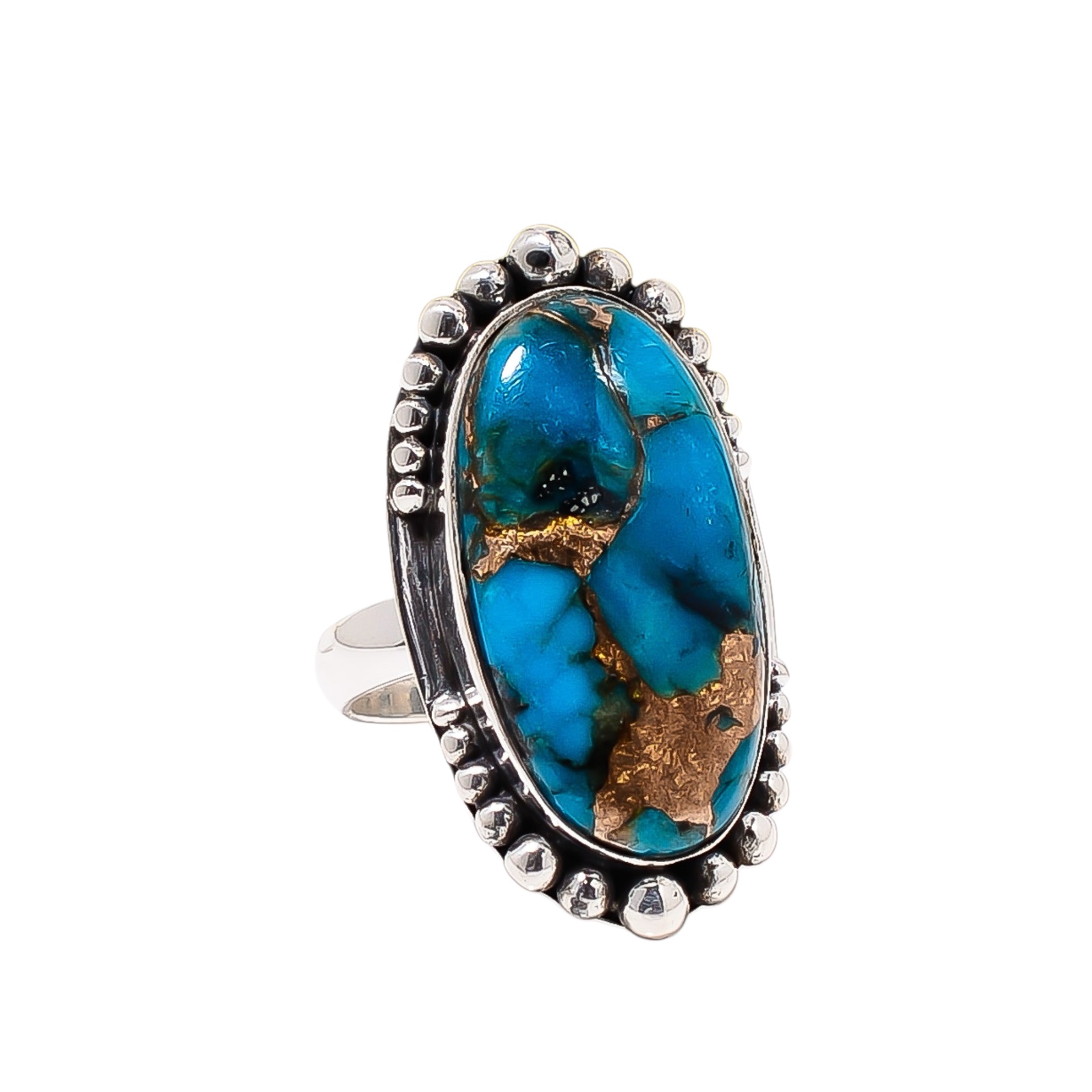 Copper Blue Turquoise 925 Sterling Silver Ring
