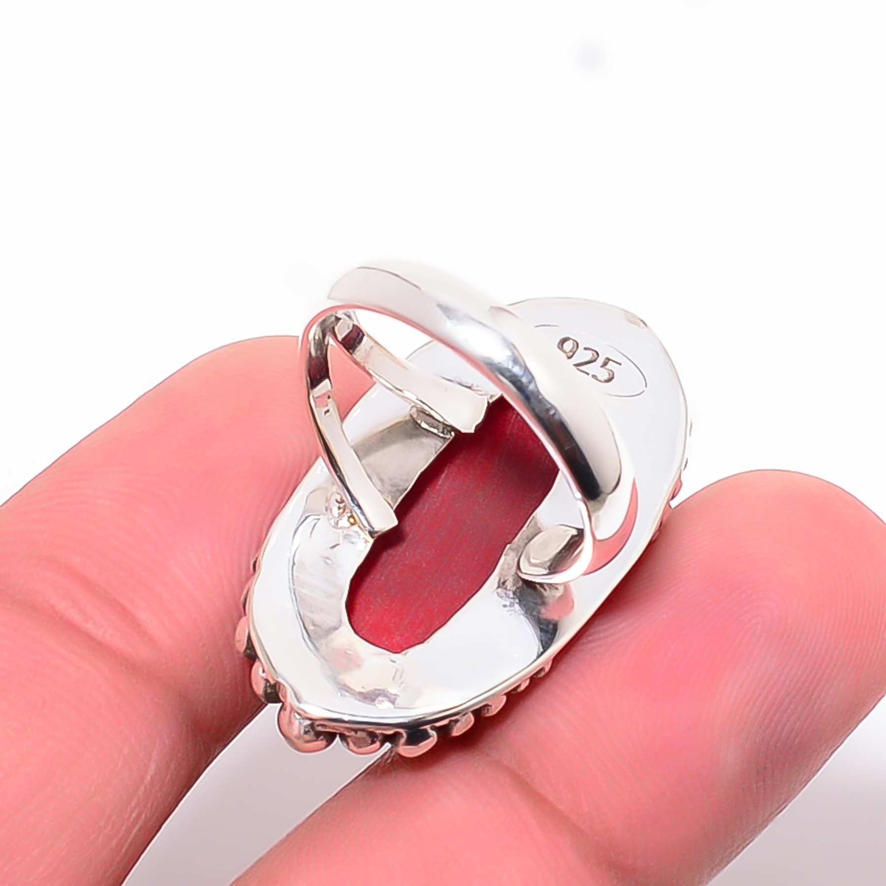 Red Coral - Simulated 925 Sterling Silver Ring