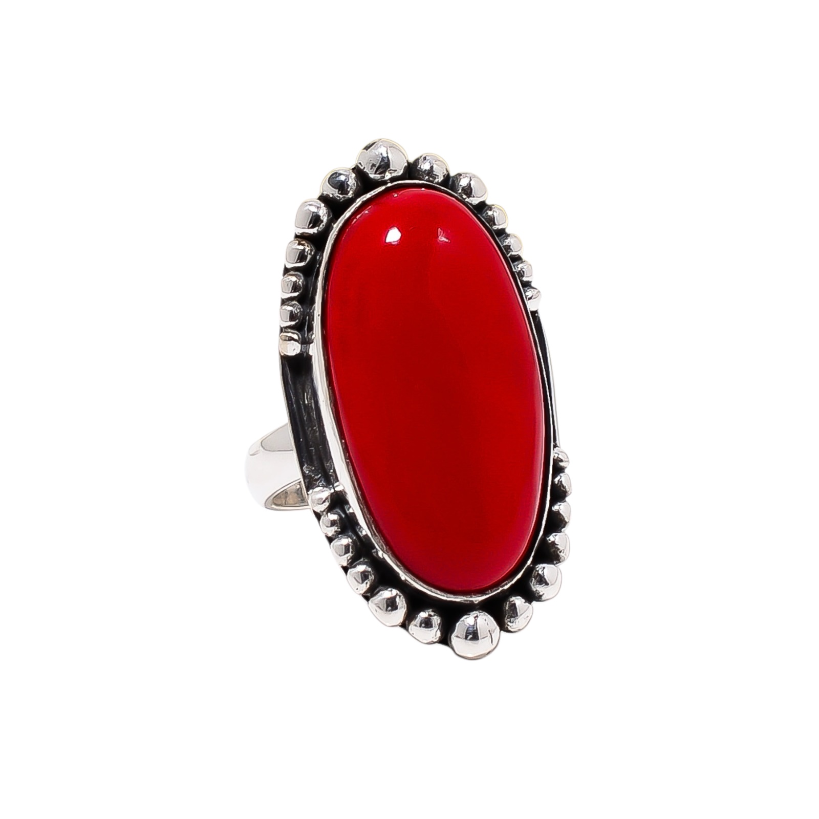 Red Coral - Simulated 925 Sterling Silver Ring