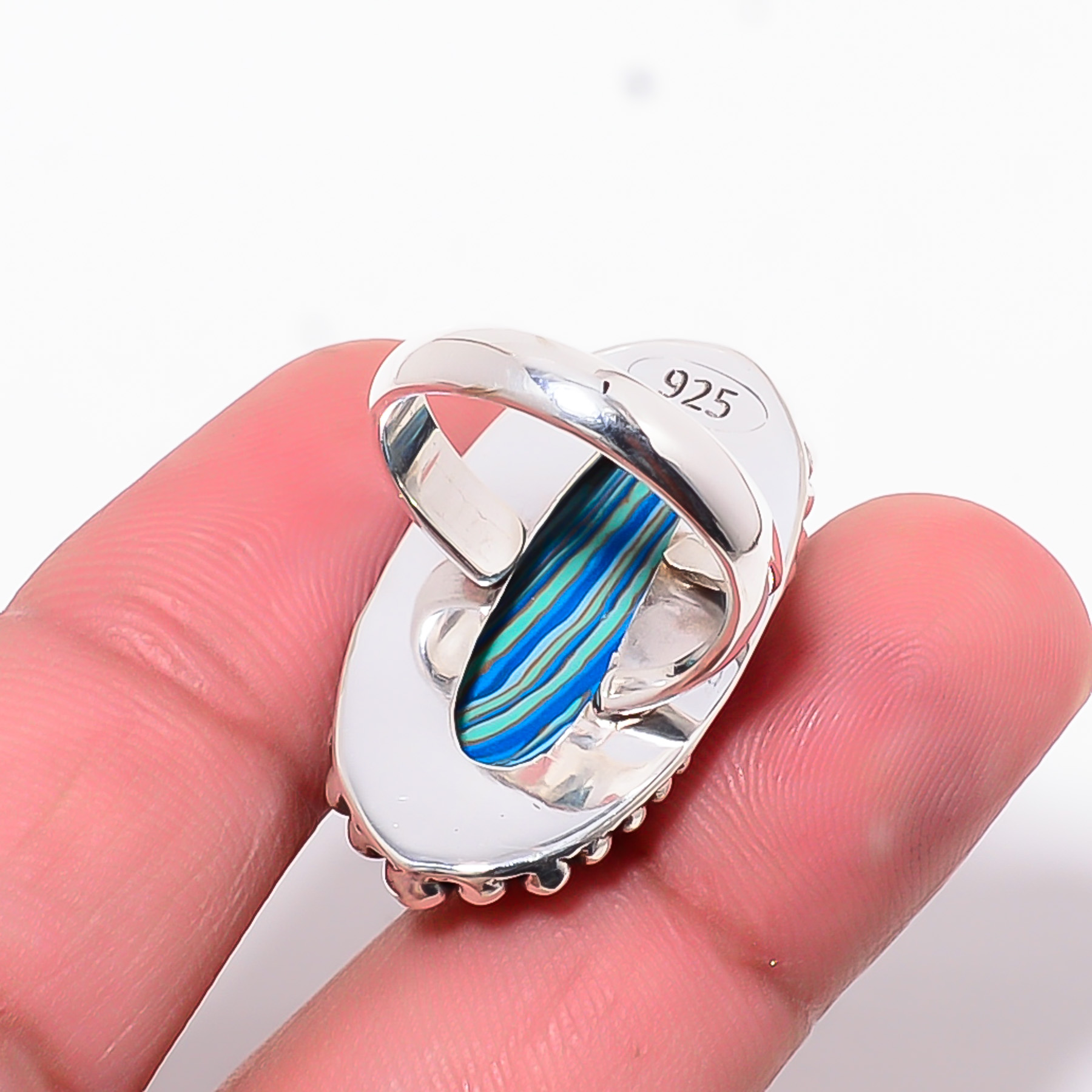 Blue Rainbow Calsilica - Simulated 925 Sterling Silver Ring