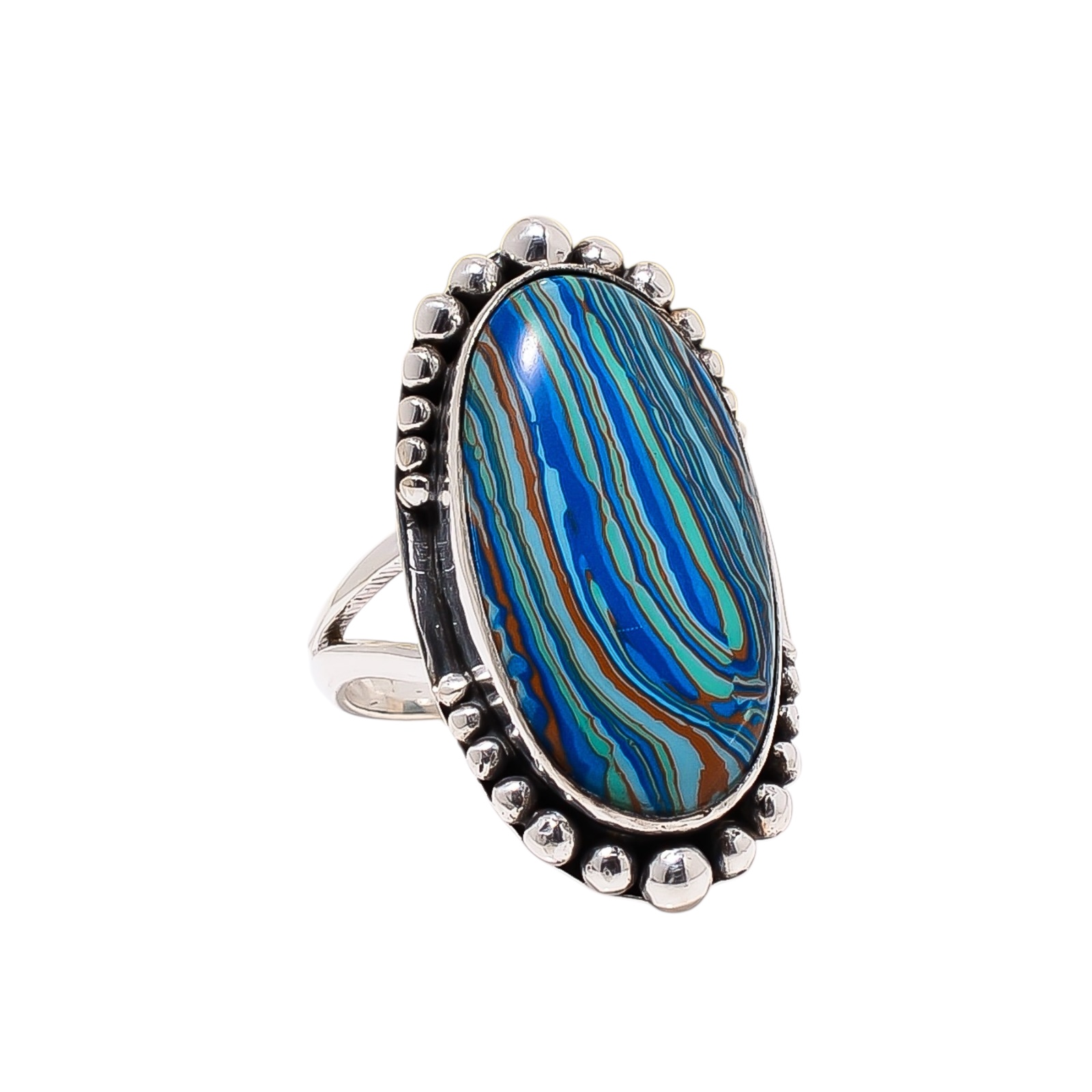Blue Rainbow Calsilica - Simulated 925 Sterling Silver Ring