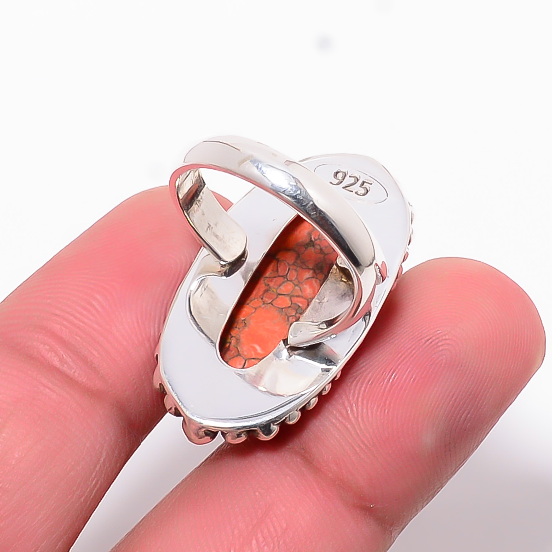 Copper Red Turquoise - Simulated 925 Sterling Silver Ring