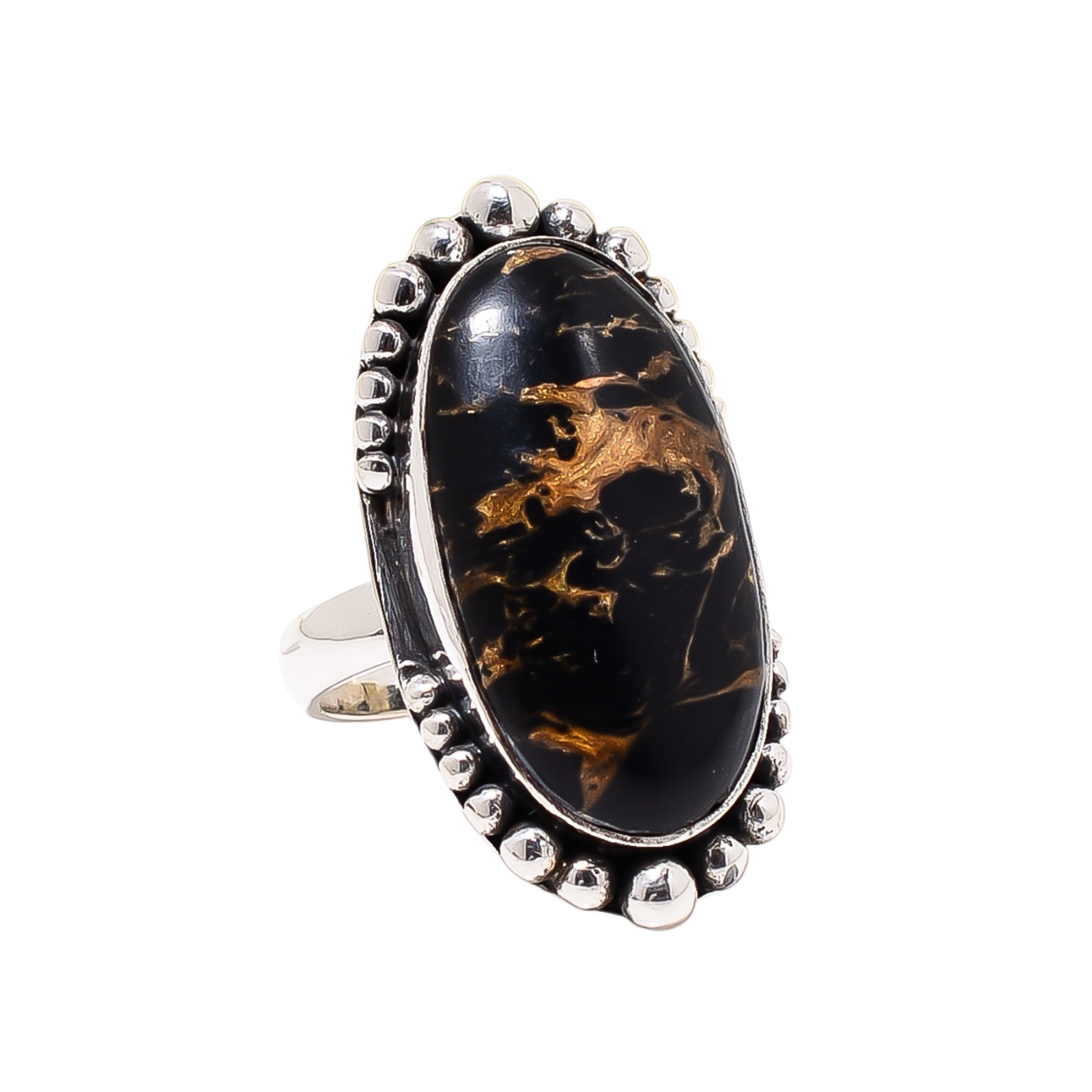 Copper Black Turquoise - Simulated 925 Sterling Silver Ring