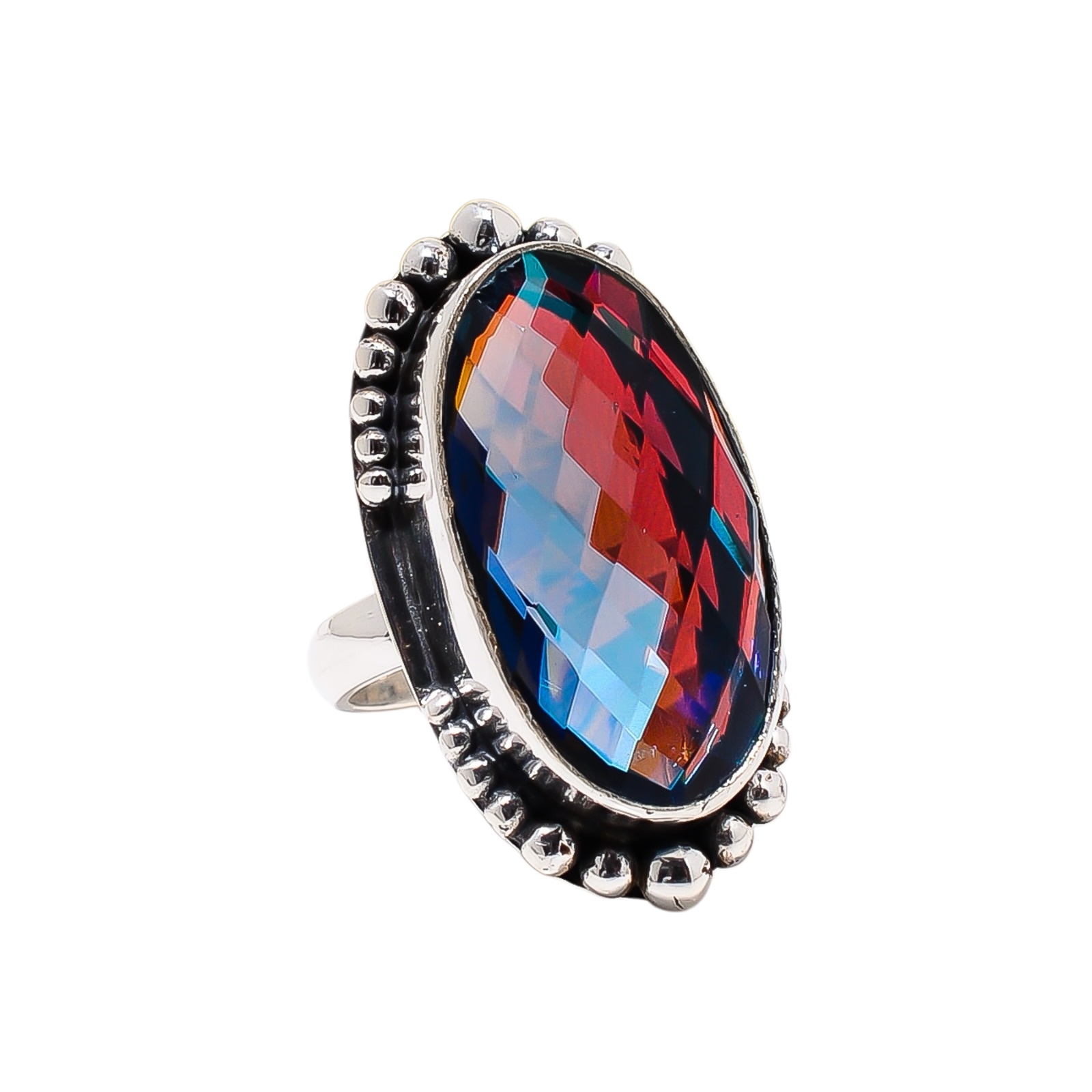 Black Rainbow Mystic Fire Topaz - Simulated 925 Sterling Silver Ring