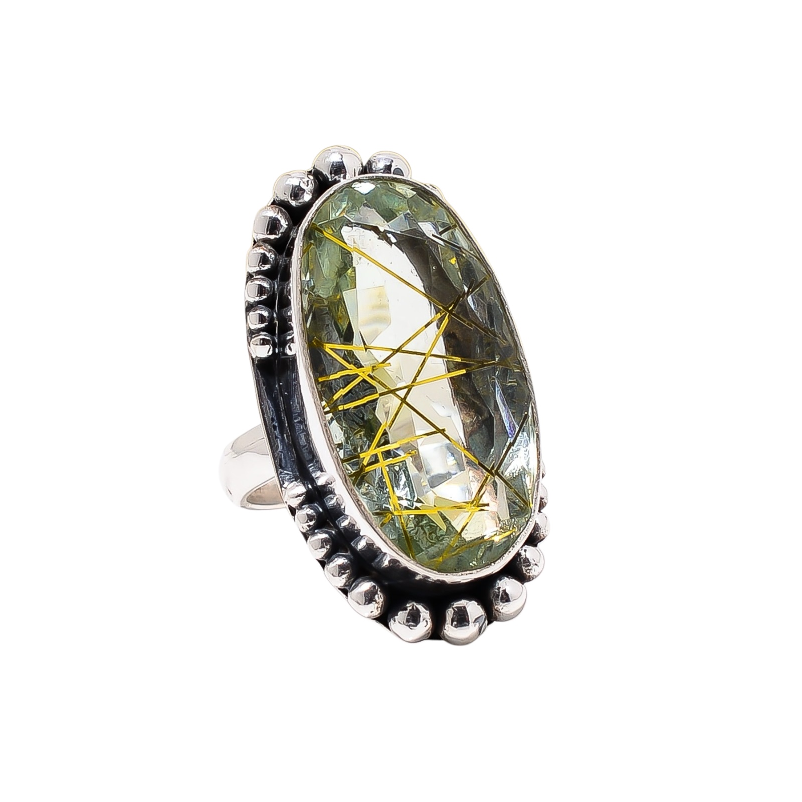 Golden Rutilated Quartz - Simulated 925 Sterling Silver Ring
