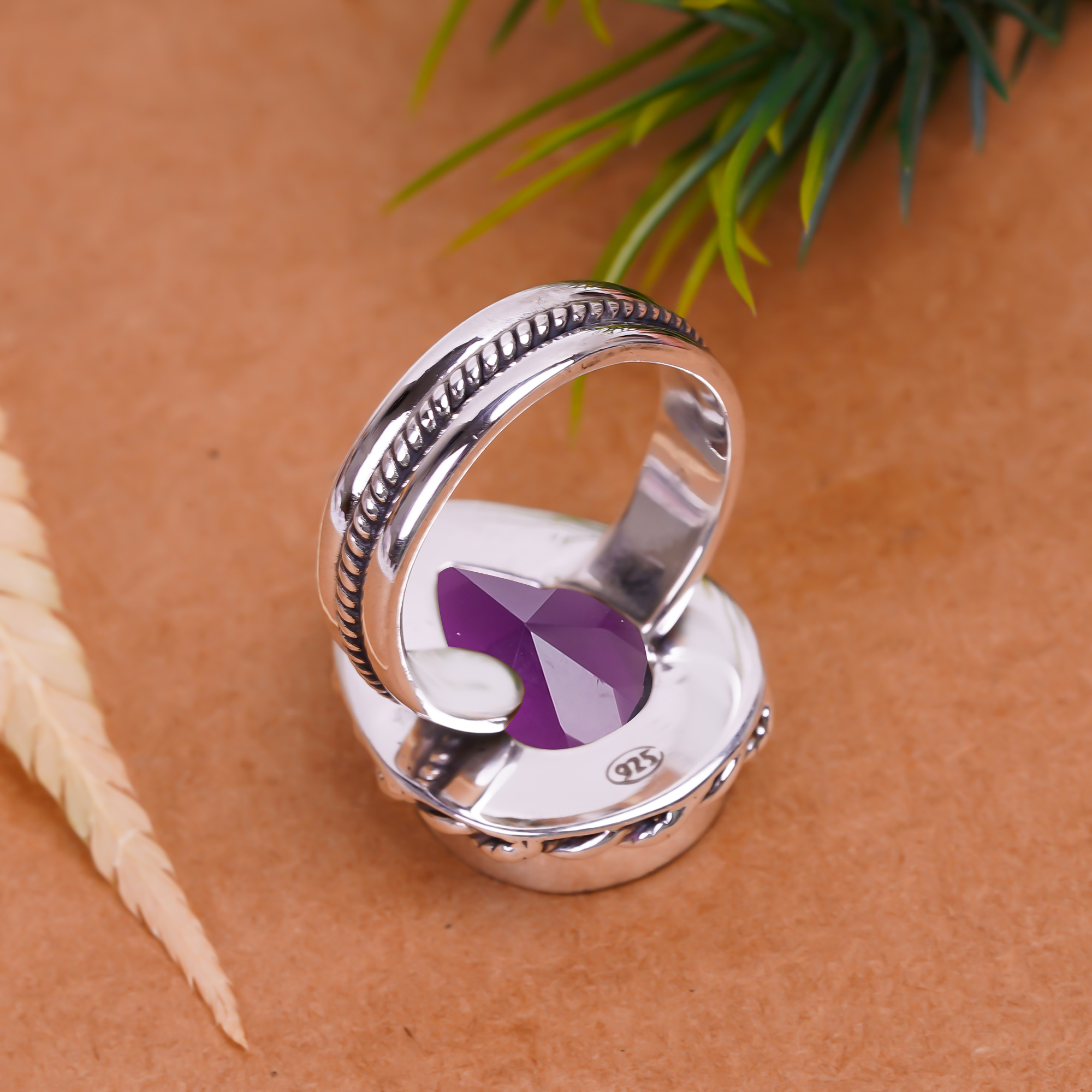Purple Amethyst - Simulated Gemstone 925 Sterling Silver Ring
