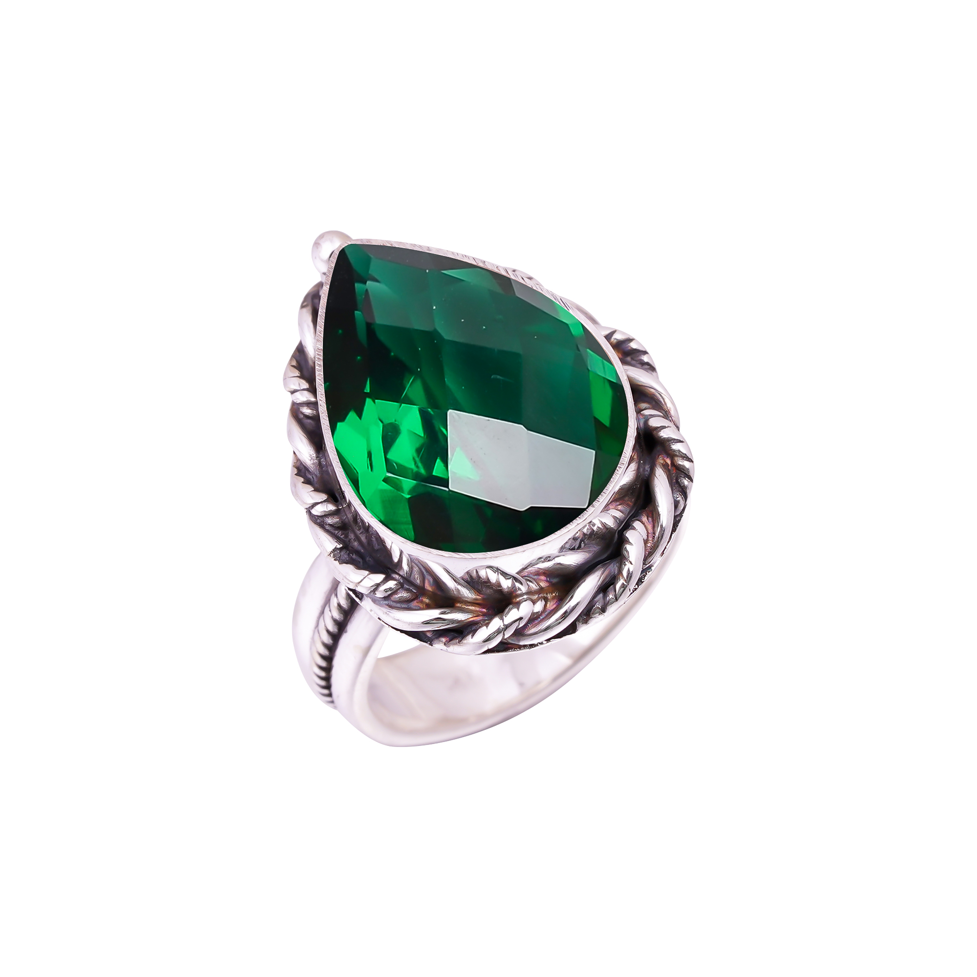 Chrome Diopside - Simulated Gemstone 925 Sterling Silver Ring